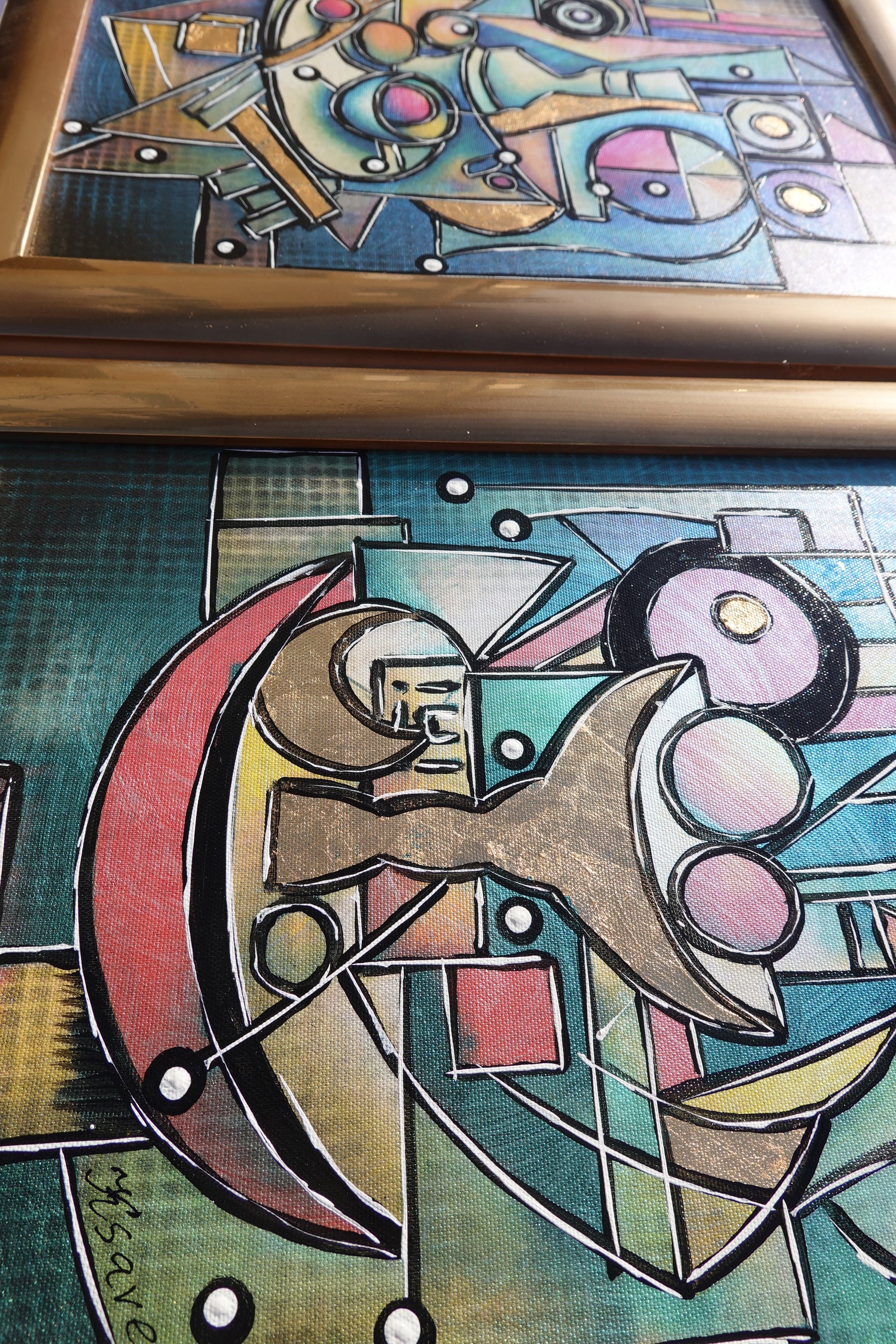 Cubism A1439 - Framed Abstract paintings - Diptych by Artist Ksavera