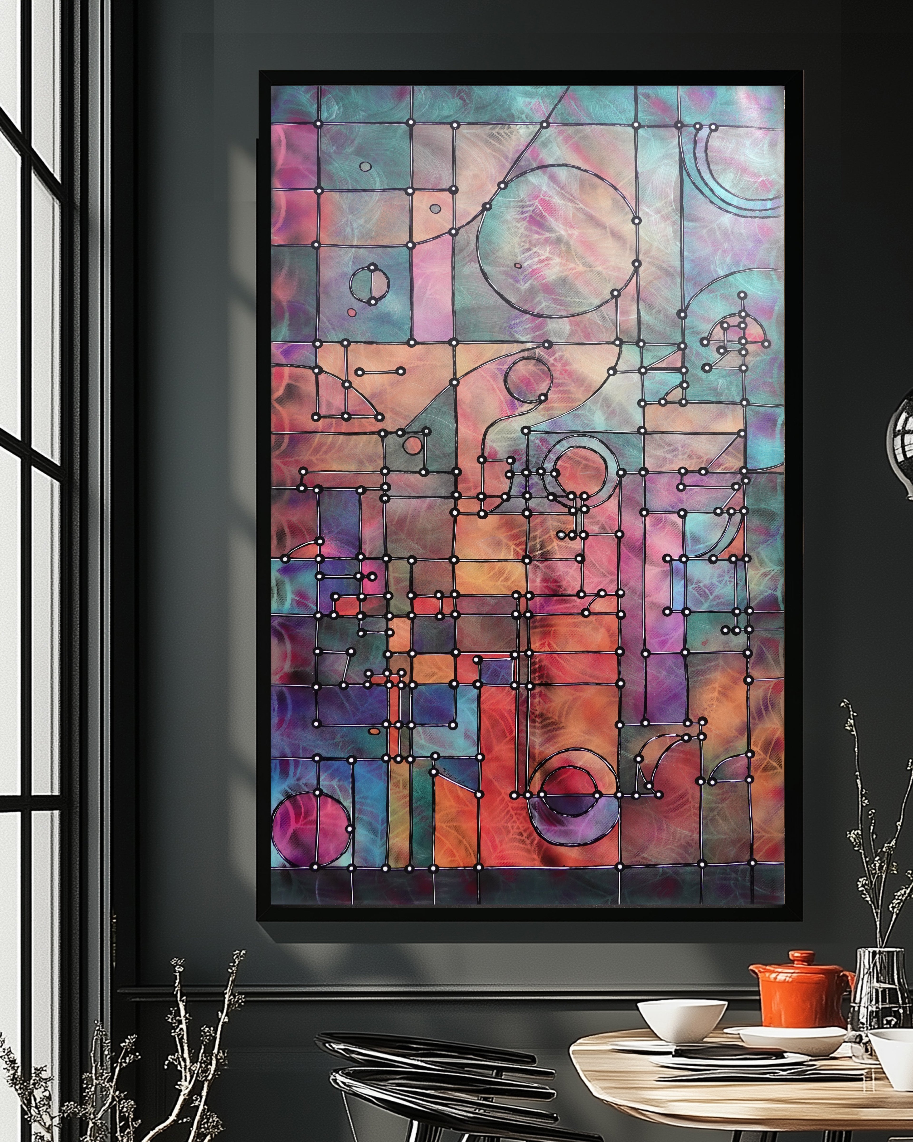 Abstract A1453 is a large pearlescent geometric Original Acrylic Painting on unstretched canvas by artist Ksavera