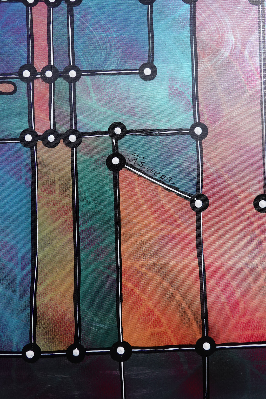 Abstract A1453 is a large pearlescent geometric Original Acrylic Painting on unstretched canvas by artist Ksavera