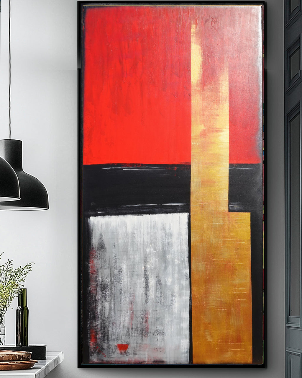 Abstract A1454 red black gold is a large-scale Original Acrylic Painting on unstretched canvas by artist Ksavera