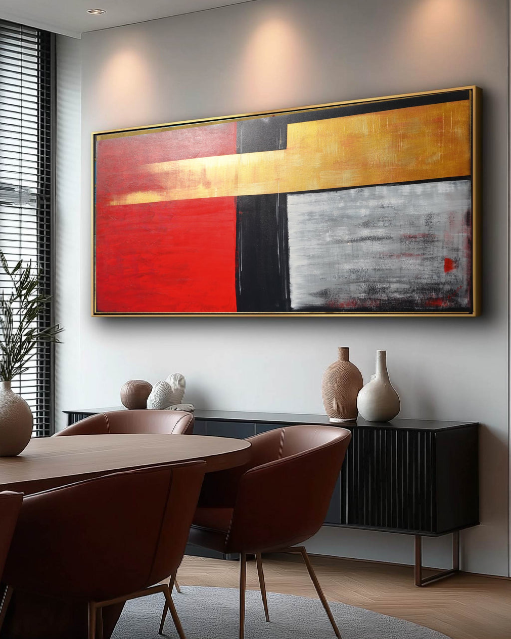 Abstract A1454 red black gold is a large-scale Original Acrylic Painting on unstretched canvas by artist Ksavera