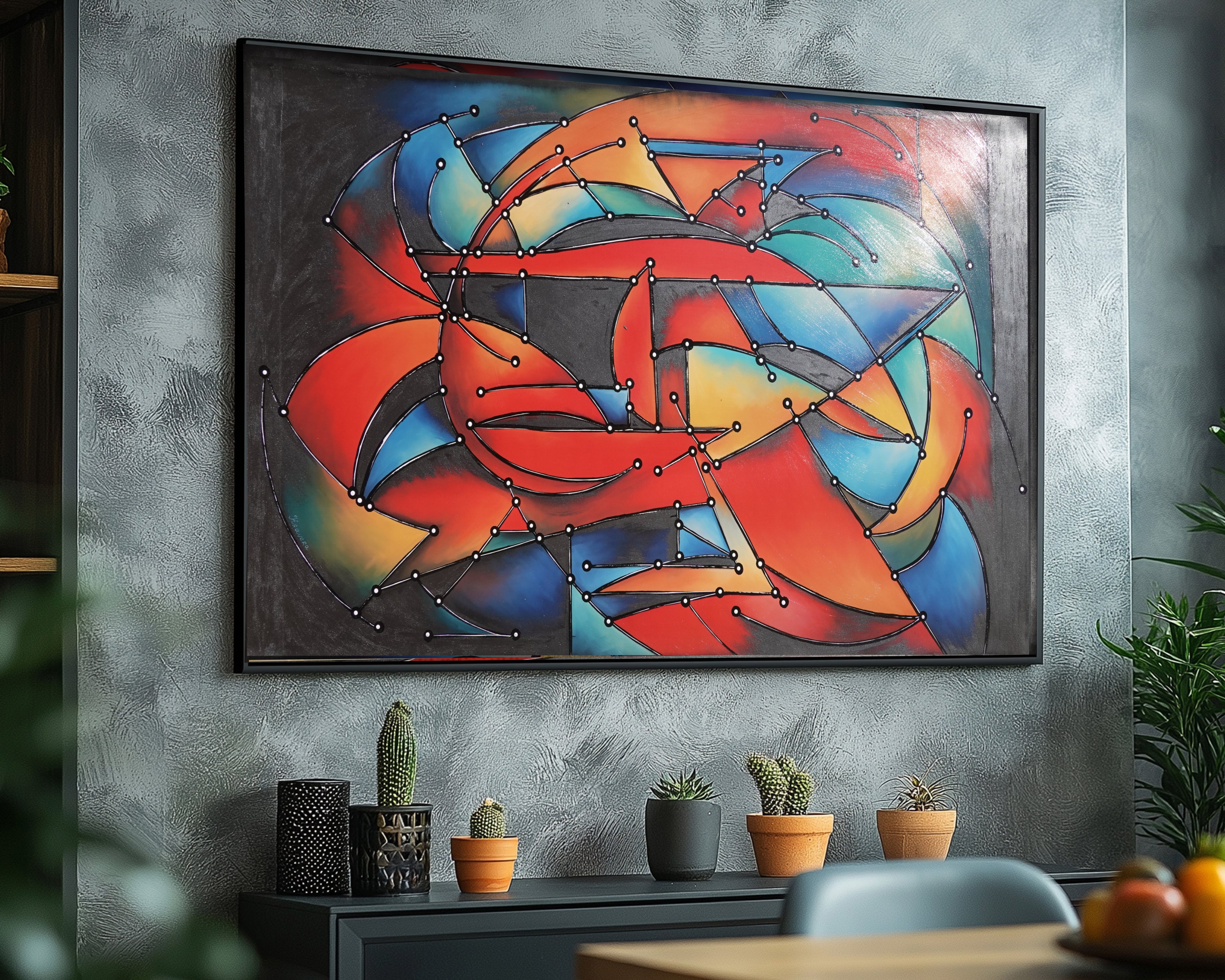 Abstract A1455 — Red Black Blue | Geometric Cubist Painting | Large Acrylic on Canvas | Ksavera