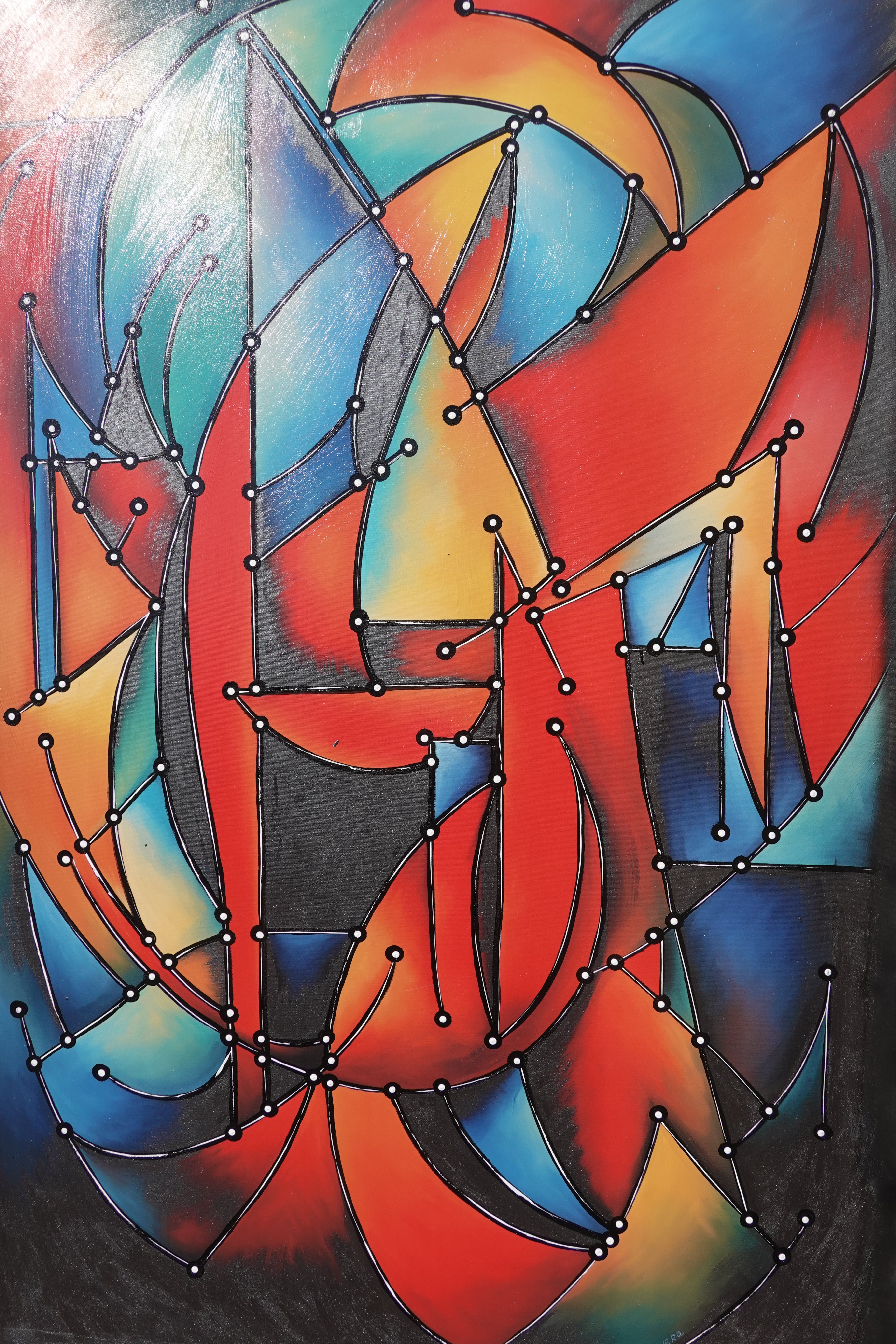 Abstrakt A1455 — Rot Schwarz Blau | Geometrisches kubistisches Gemälde | Großes Acrylbild auf Leinwand | Ksavera