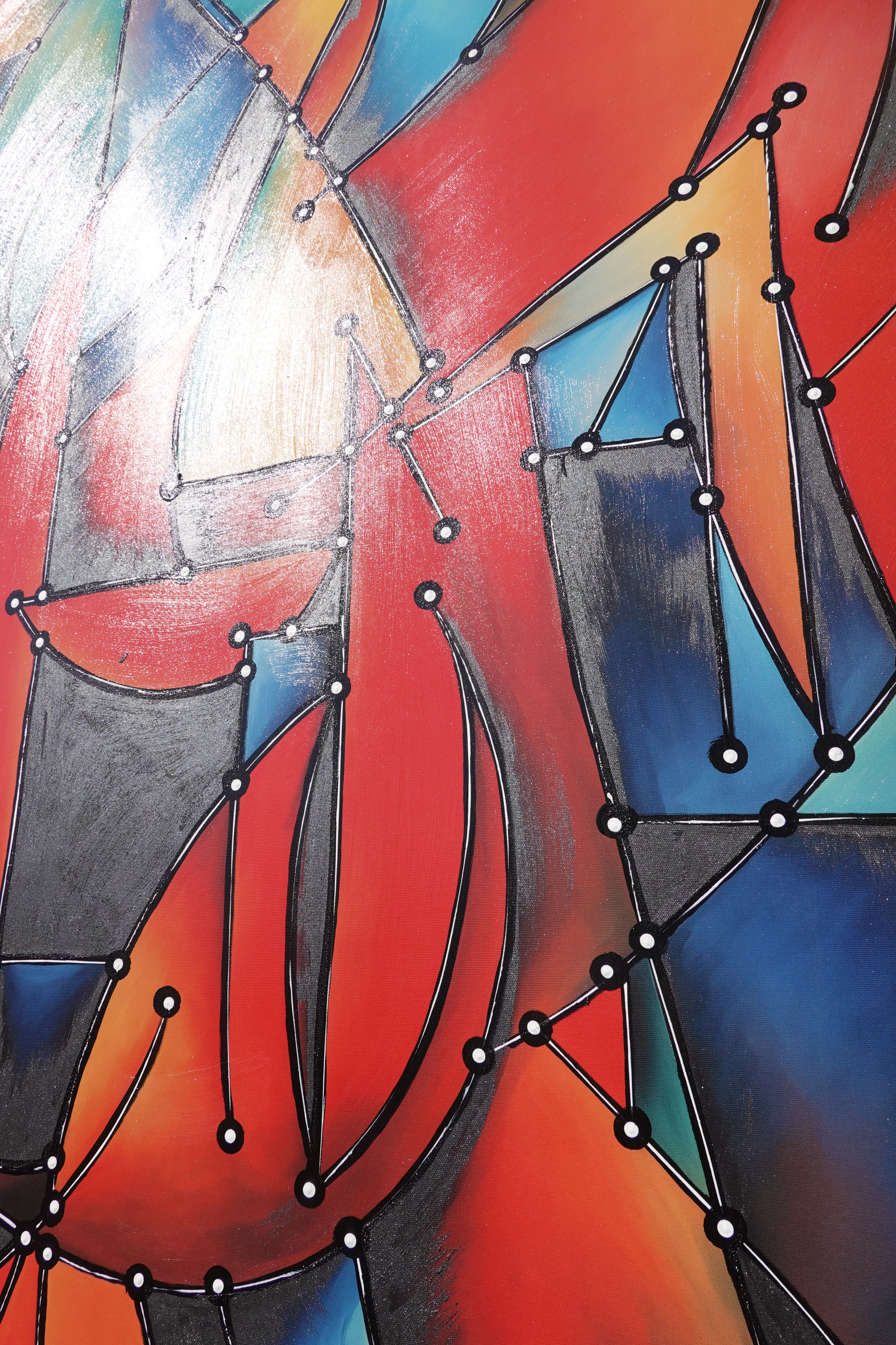 Abstrakt A1455 — Rot Schwarz Blau | Geometrisches kubistisches Gemälde | Großes Acrylbild auf Leinwand | Ksavera