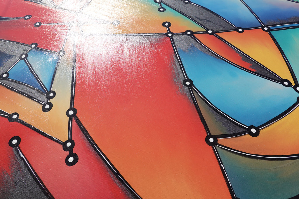Abstrakt A1455 — Rot Schwarz Blau | Geometrisches kubistisches Gemälde | Großes Acrylbild auf Leinwand | Ksavera