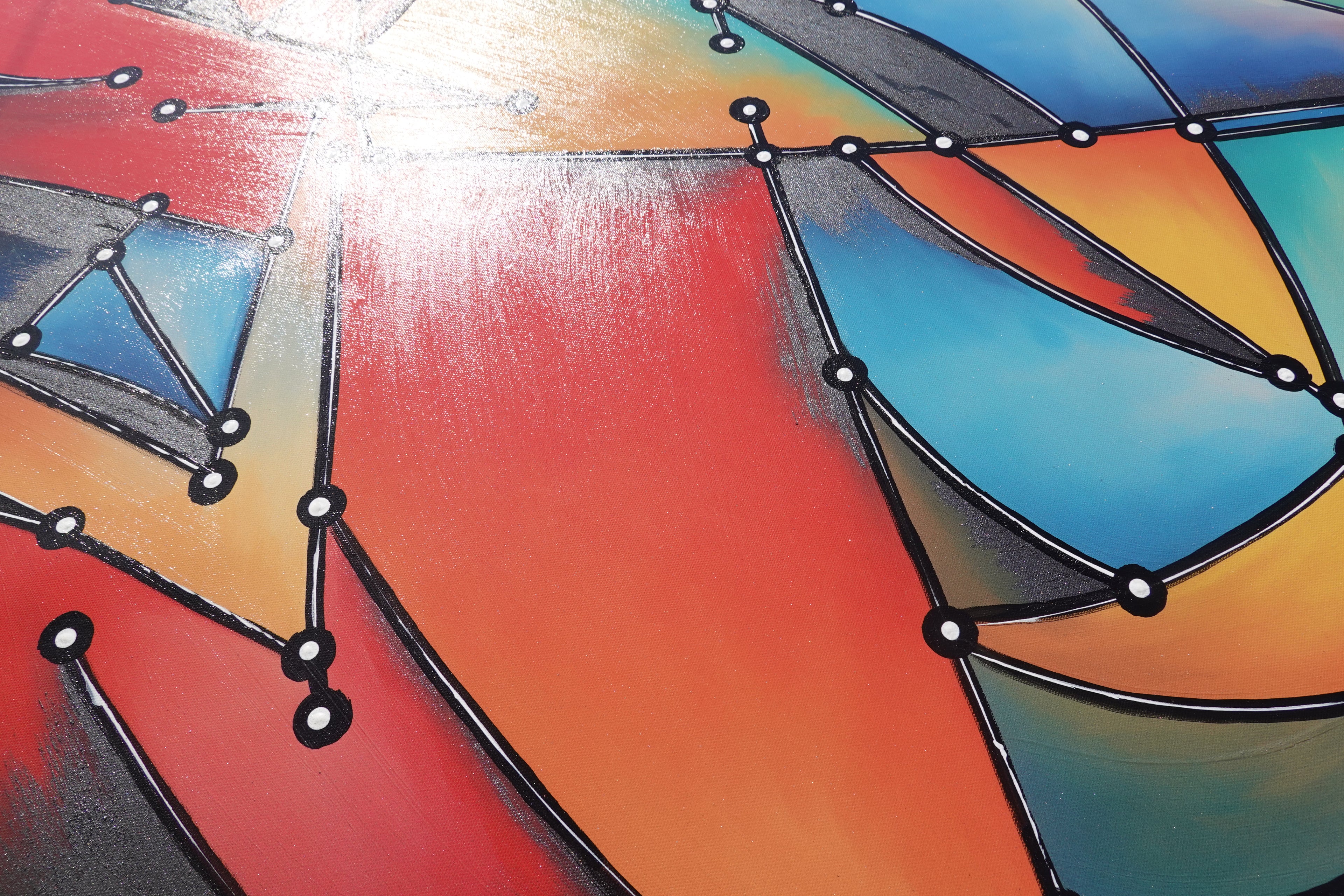 Abstrakt A1455 — Rot Schwarz Blau | Geometrisches kubistisches Gemälde | Großes Acrylbild auf Leinwand | Ksavera