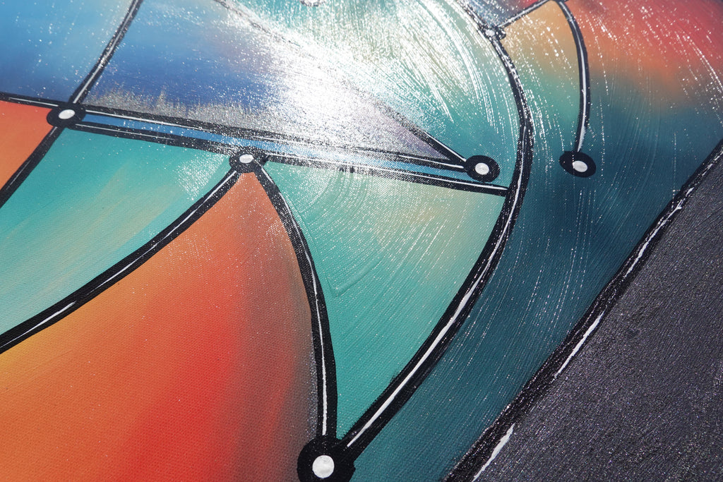 Abstrakt A1455 — Rot Schwarz Blau | Geometrisches kubistisches Gemälde | Großes Acrylbild auf Leinwand | Ksavera