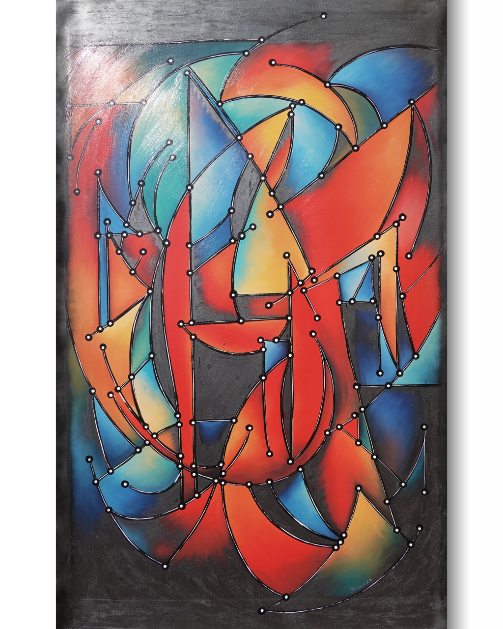 Abstrakt A1455 — Rot Schwarz Blau | Geometrisches kubistisches Gemälde | Großes Acrylbild auf Leinwand | Ksavera