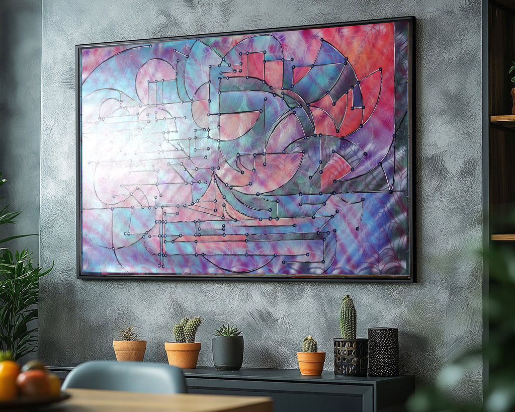 Abstract A1457 is a large pearlescent geometric Original Acrylic Painting on unstretched canvas by artist Ksavera