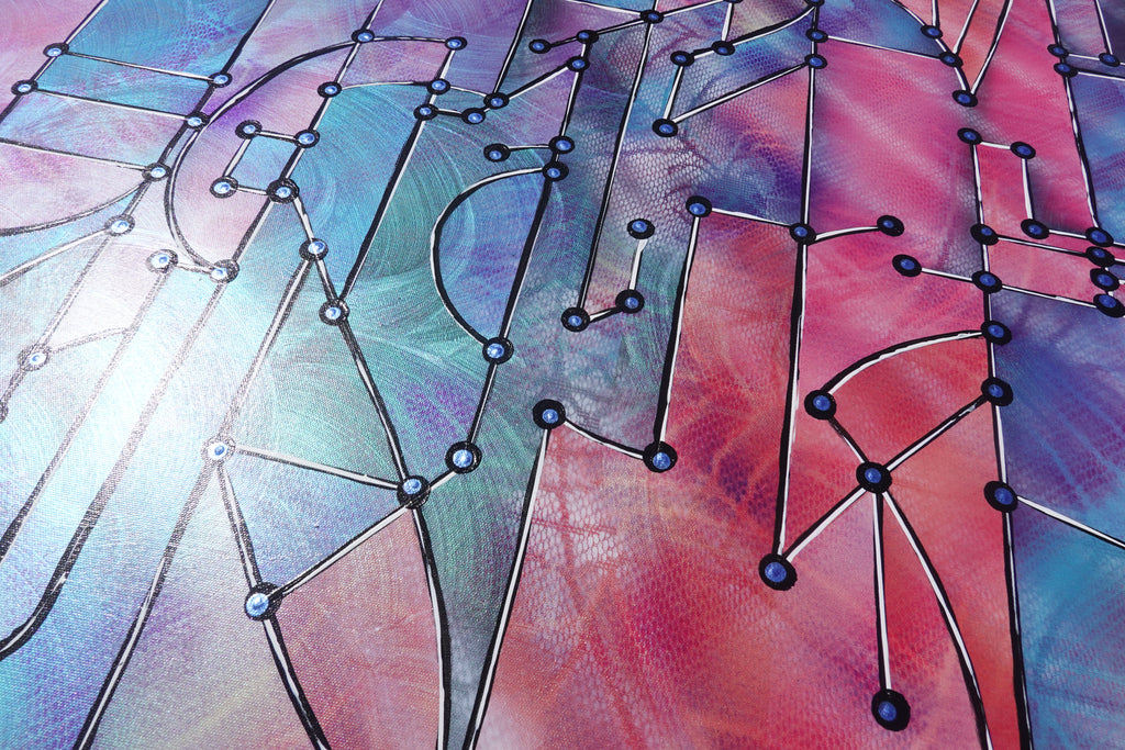 Abstract A1457 is a large pearlescent geometric Original Acrylic Painting on unstretched canvas by artist Ksavera