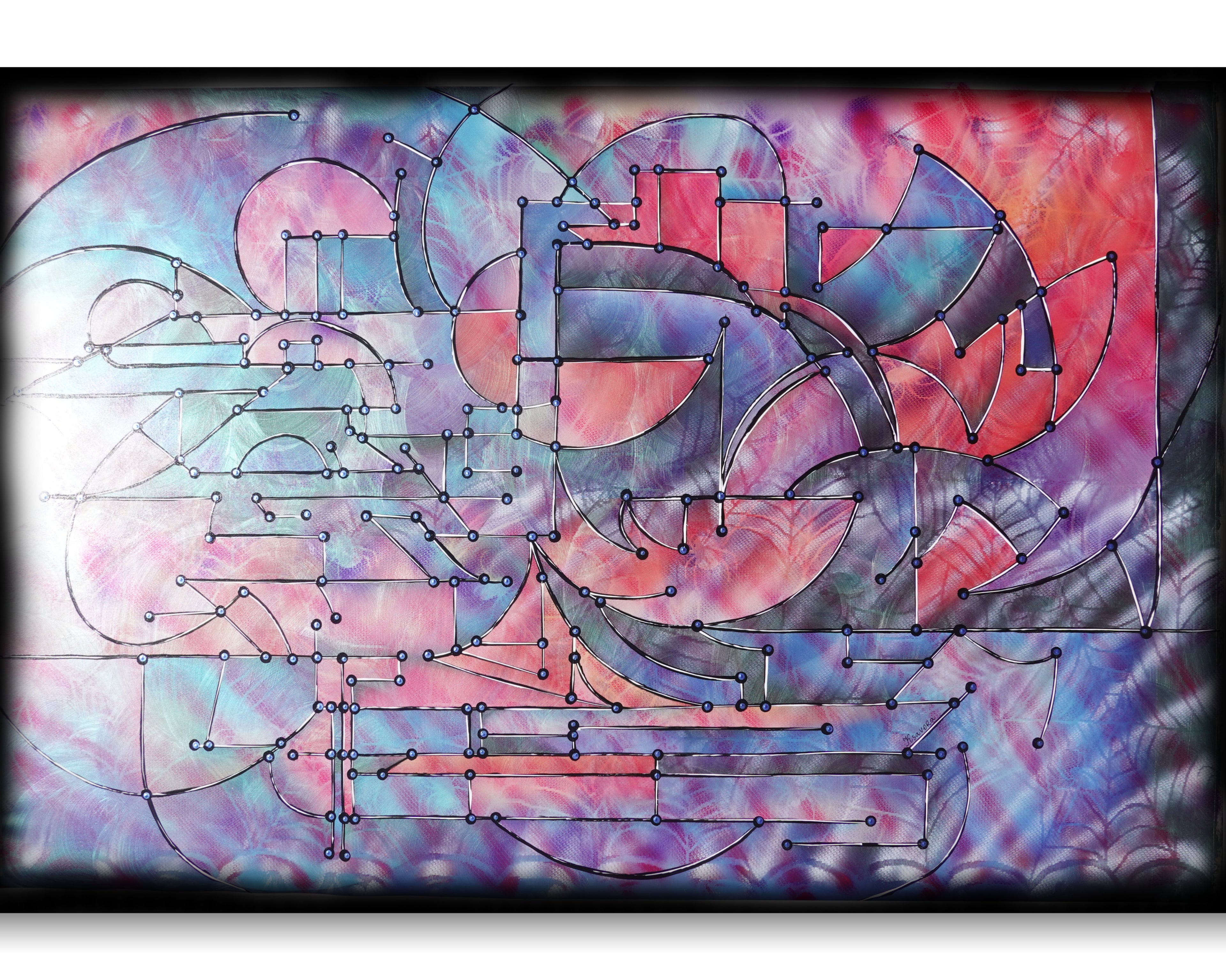 Abstract A1457 is a large pearlescent geometric Original Acrylic Painting on unstretched canvas by artist Ksavera