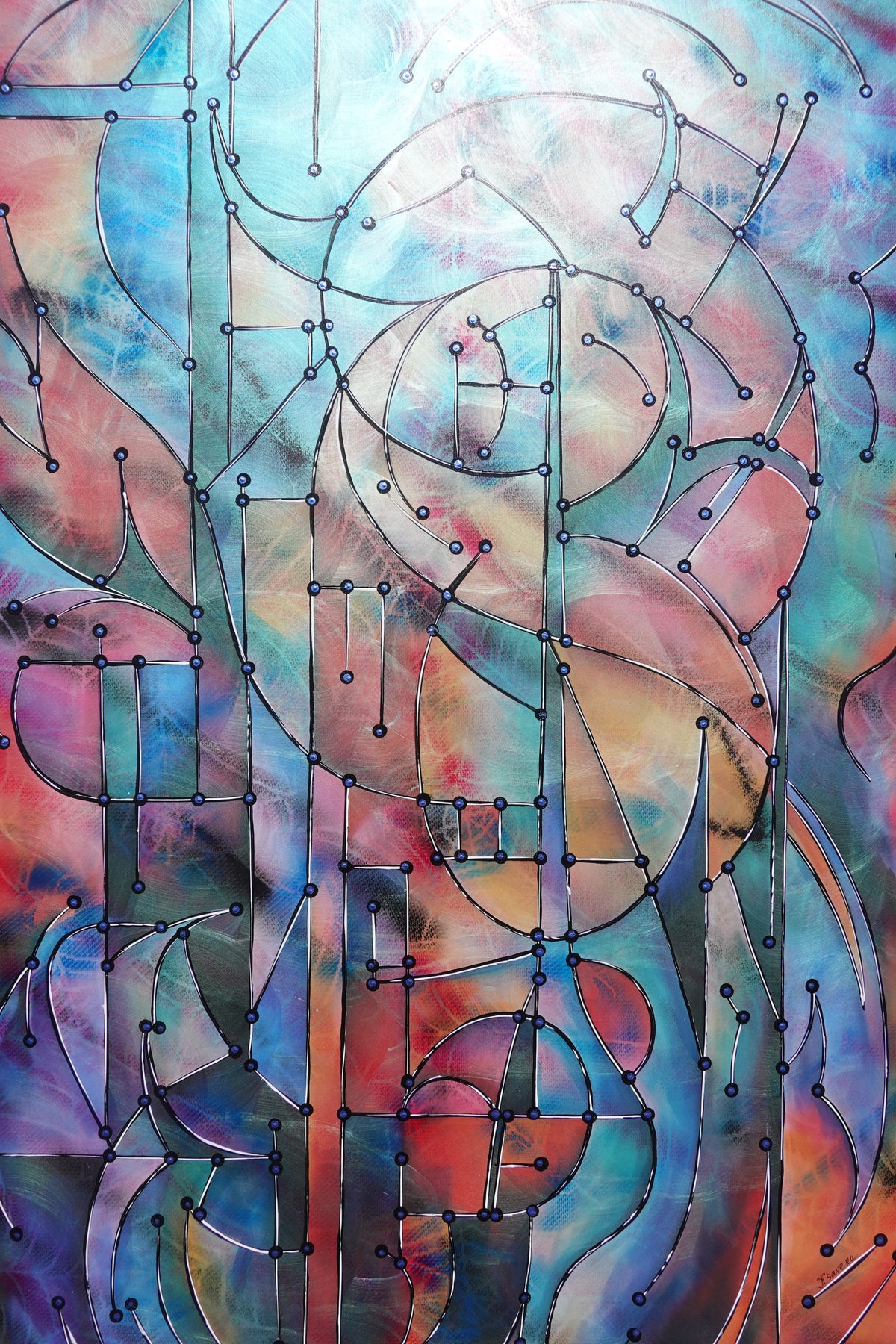 Abstract A1457 ist ein großes schillerndes geometrisches Original-Acrylbild auf unaufgespannter Leinwand von der Künstlerin Ksavera