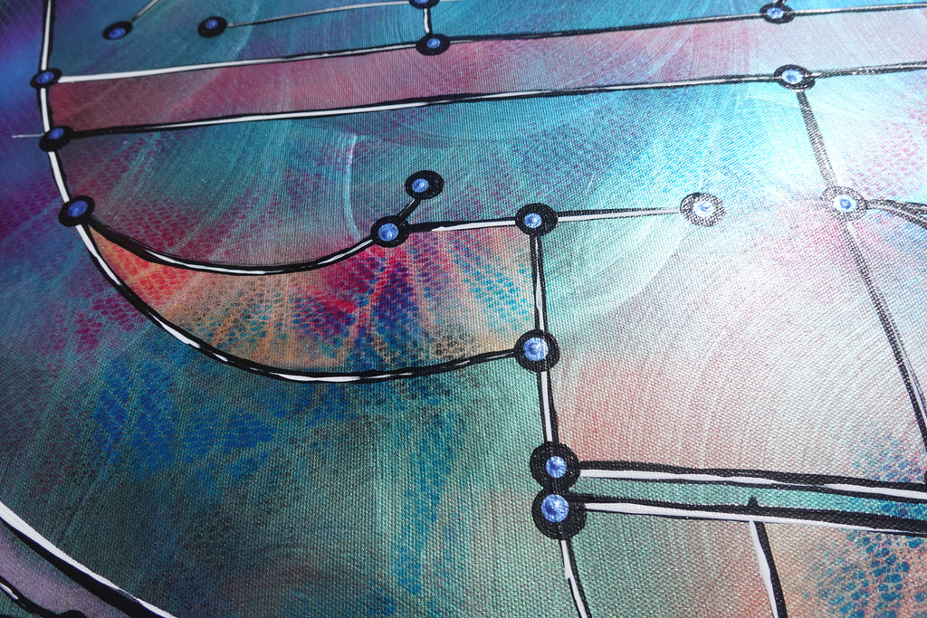 Abstract A1457 ist ein großes schillerndes geometrisches Original-Acrylbild auf unaufgespannter Leinwand von der Künstlerin Ksavera