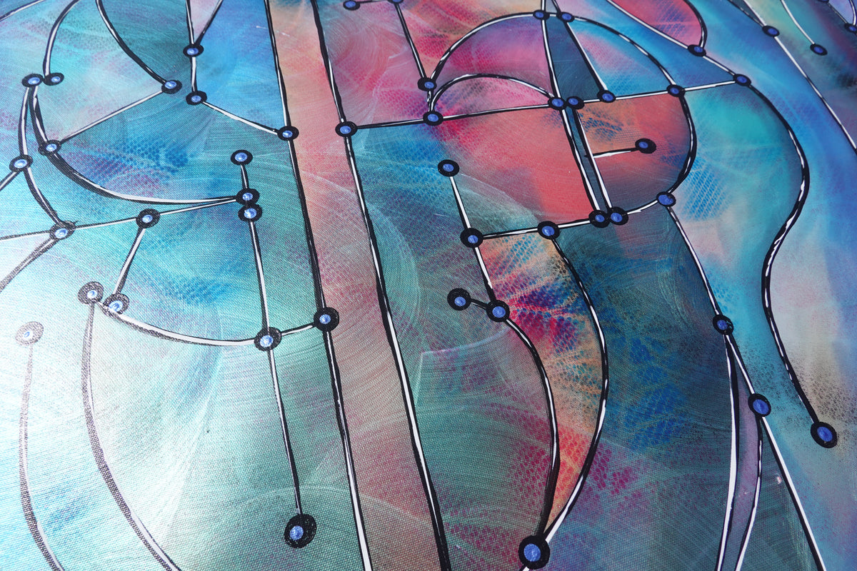 Abstract A1457 ist ein großes schillerndes geometrisches Original-Acrylbild auf unaufgespannter Leinwand von der Künstlerin Ksavera