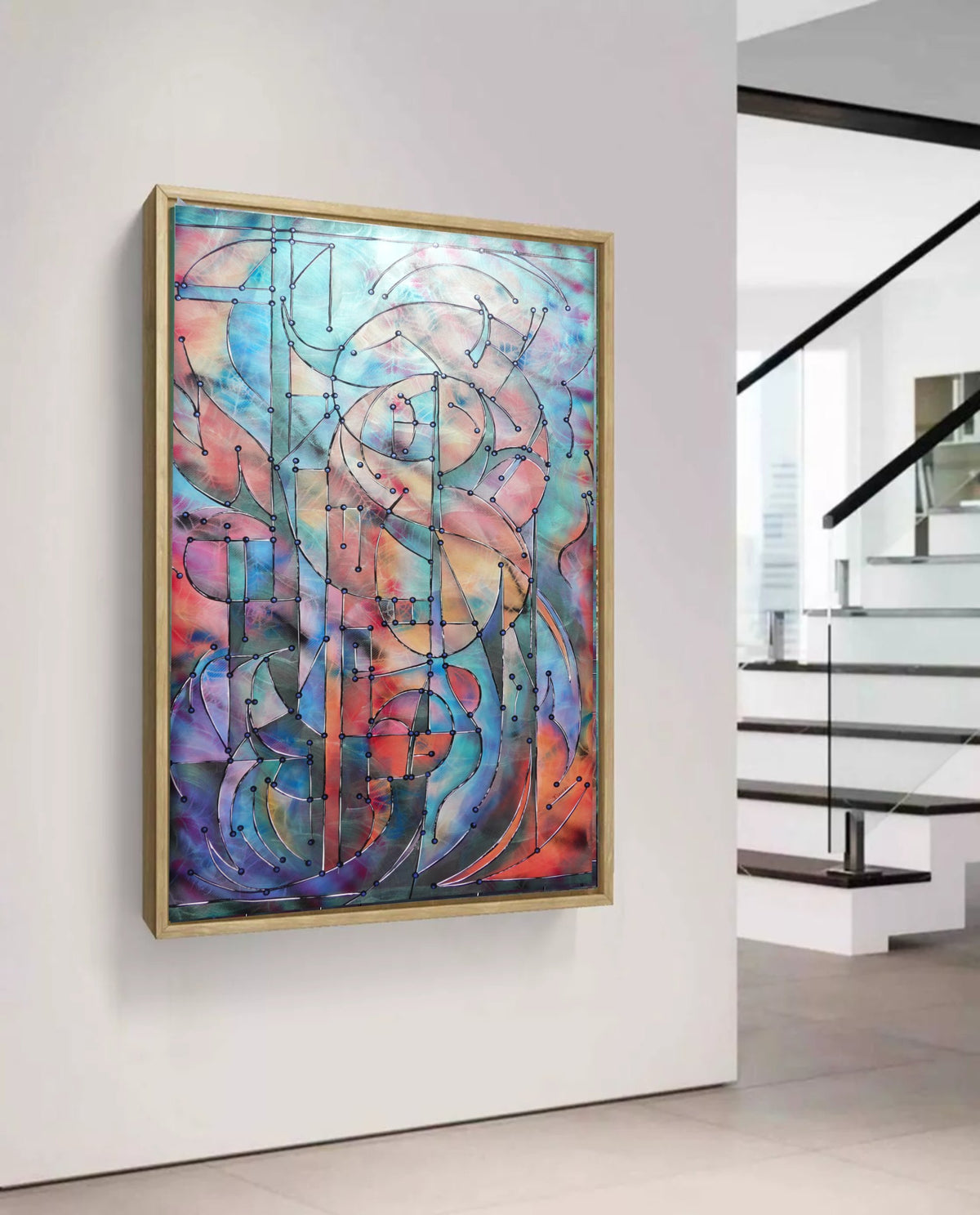 Abstract A1457 ist ein großes schillerndes geometrisches Original-Acrylbild auf unaufgespannter Leinwand von der Künstlerin Ksavera