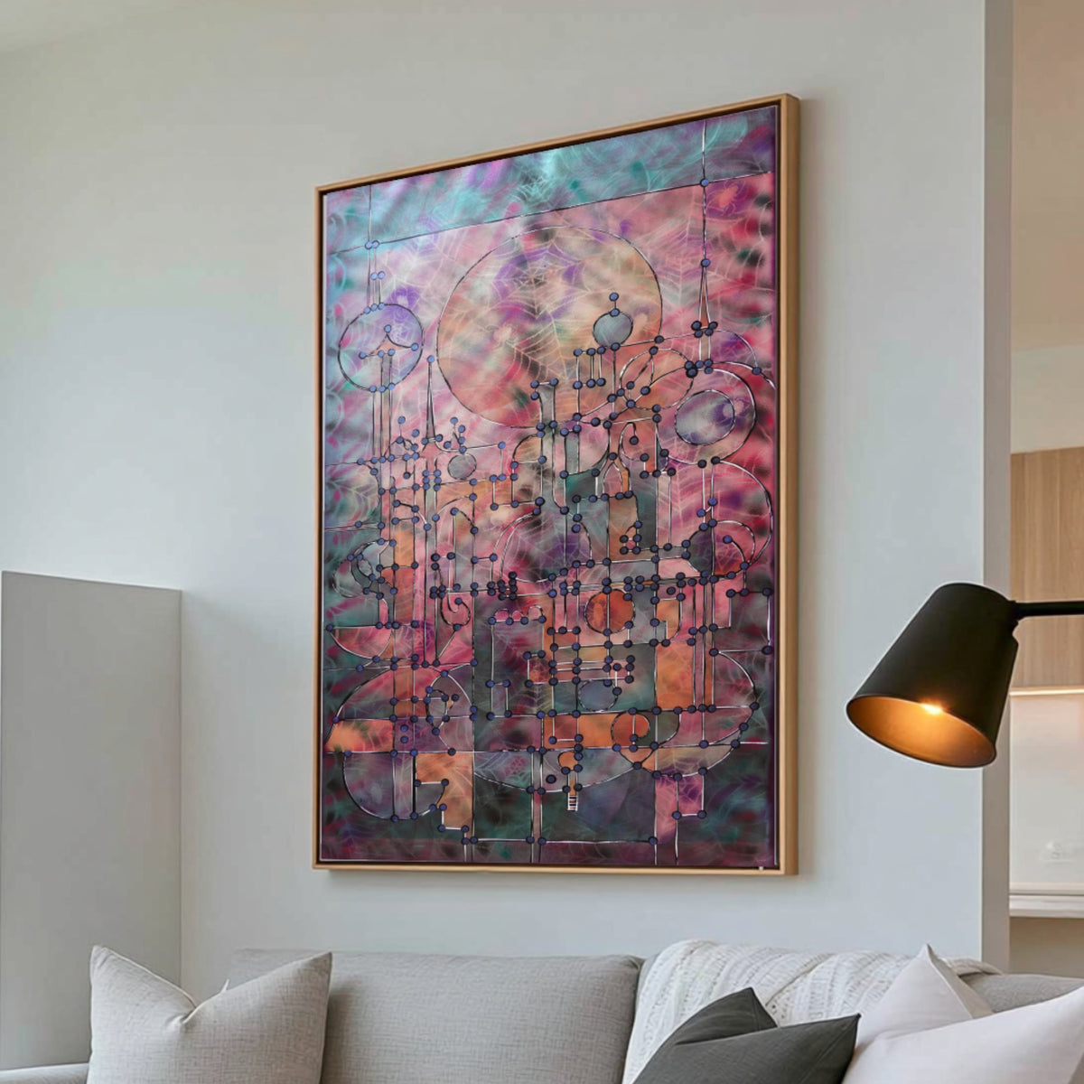 Abstract A1457 ist ein großes schillerndes geometrisches Original-Acrylbild auf unaufgespannter Leinwand von der Künstlerin Ksavera