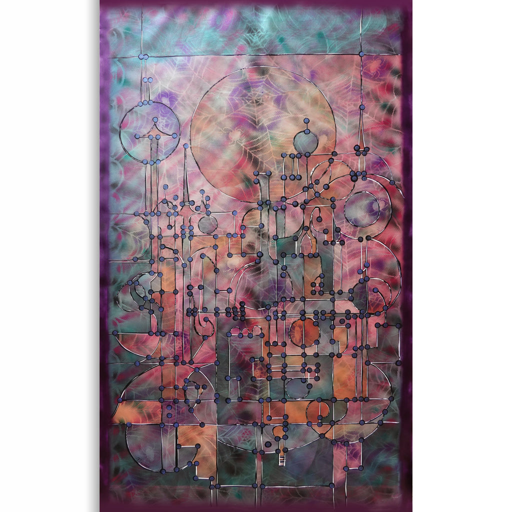 Abstract A1457 ist ein großes schillerndes geometrisches Original-Acrylbild auf unaufgespannter Leinwand von der Künstlerin Ksavera