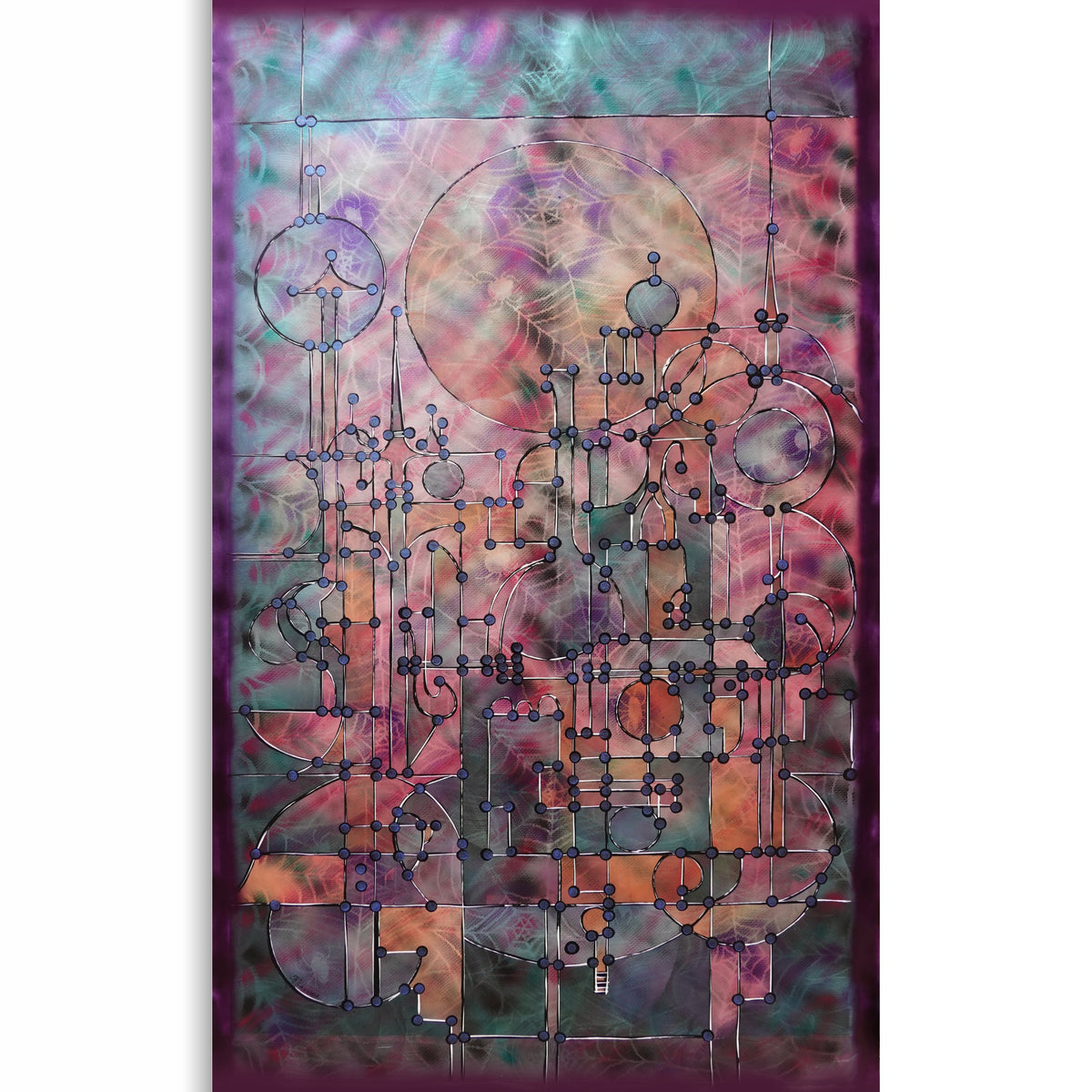 Abstract A1457 ist ein großes schillerndes geometrisches Original-Acrylbild auf unaufgespannter Leinwand von der Künstlerin Ksavera