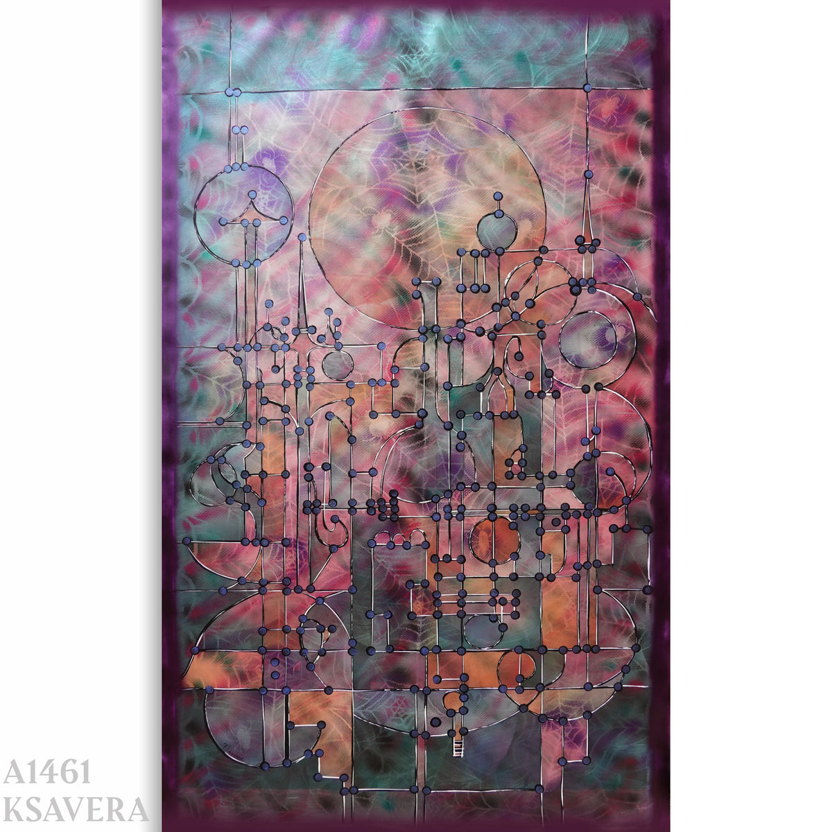Abstract A1457 ist ein großes schillerndes geometrisches Original-Acrylbild auf unaufgespannter Leinwand von der Künstlerin Ksavera