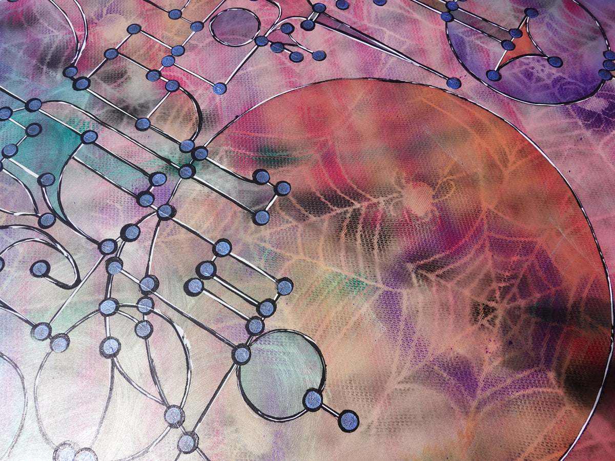 Abstract A1457 ist ein großes schillerndes geometrisches Original-Acrylbild auf unaufgespannter Leinwand von der Künstlerin Ksavera