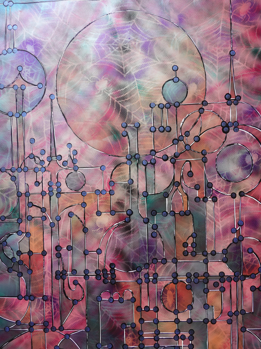 Abstract A1457 ist ein großes schillerndes geometrisches Original-Acrylbild auf unaufgespannter Leinwand von der Künstlerin Ksavera
