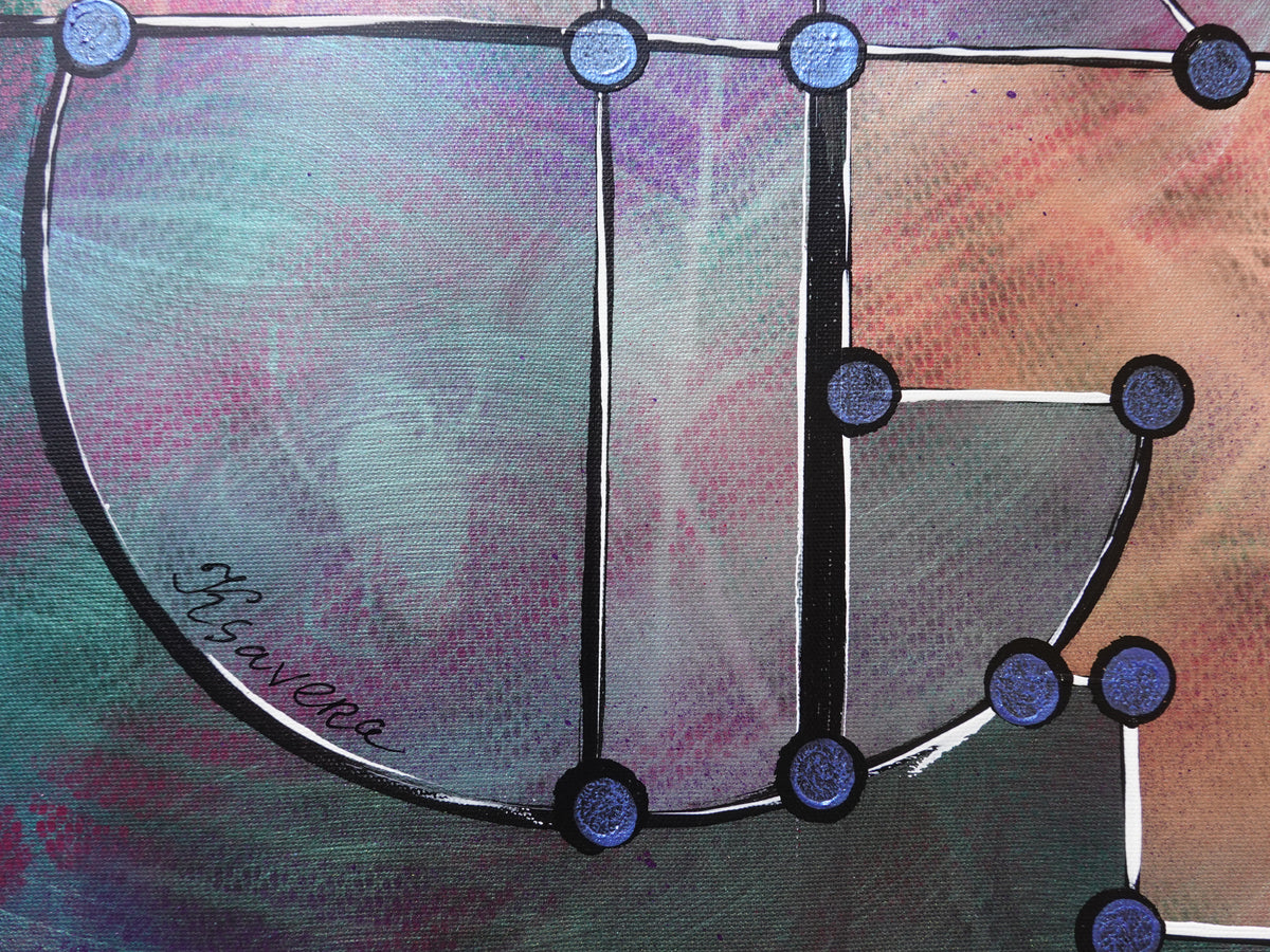 Abstract A1457 ist ein großes schillerndes geometrisches Original-Acrylbild auf unaufgespannter Leinwand von der Künstlerin Ksavera