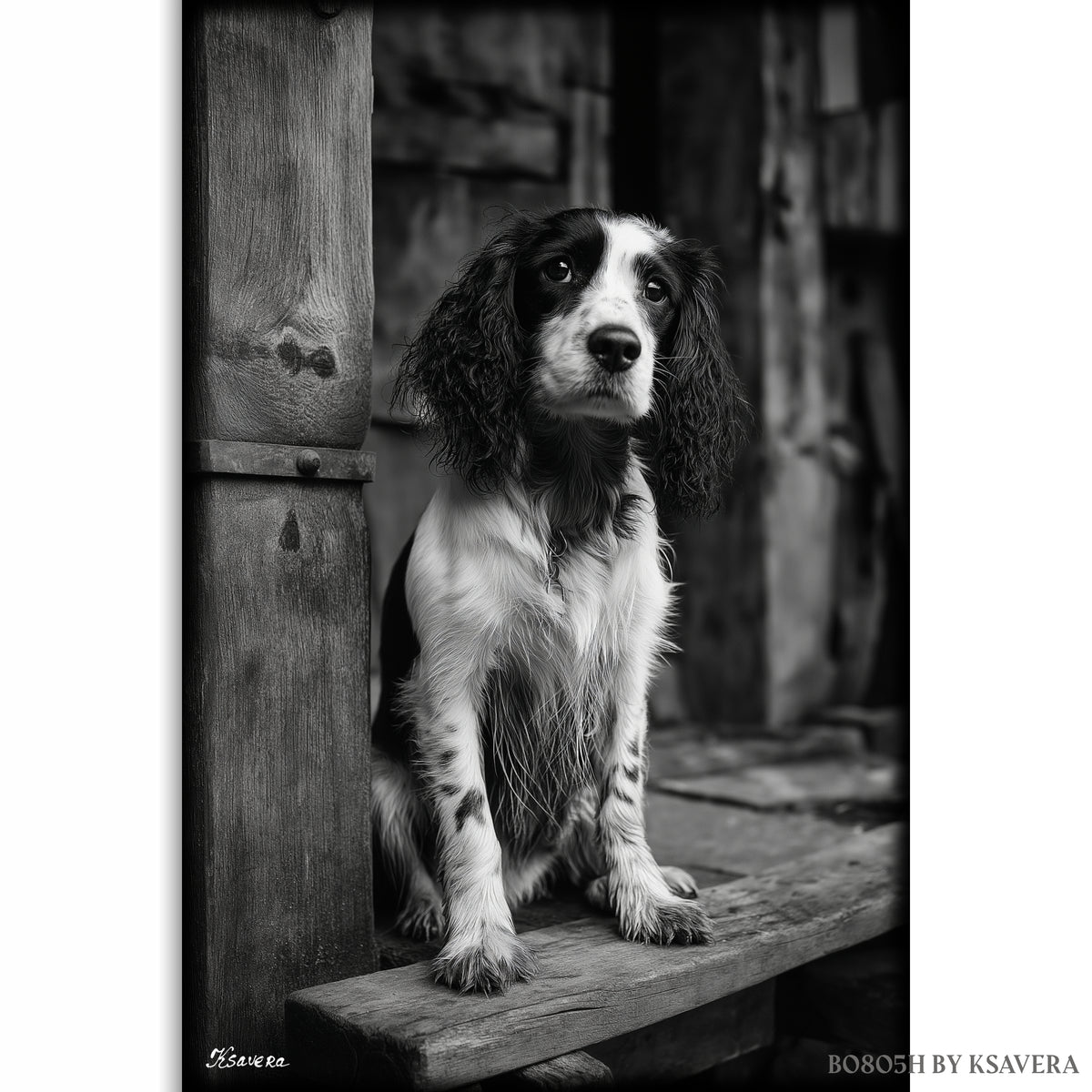 Spaniel dog in the old village - Framed Canvas 36" x 24" B0805H - US
