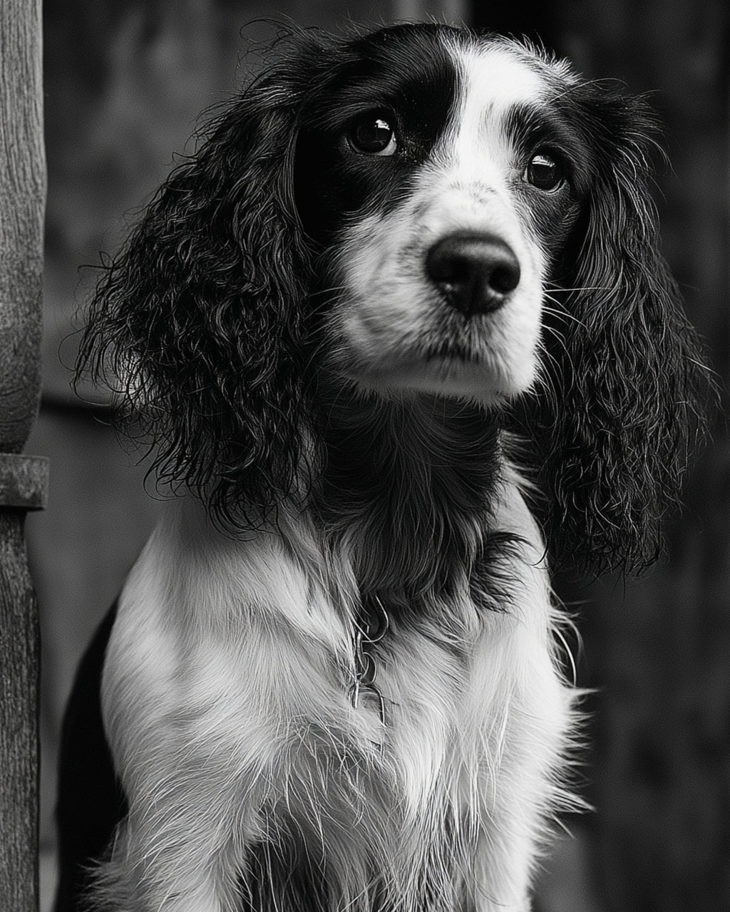Spaniel dog in the old village - Framed Canvas 36" x 24" B0805H - US