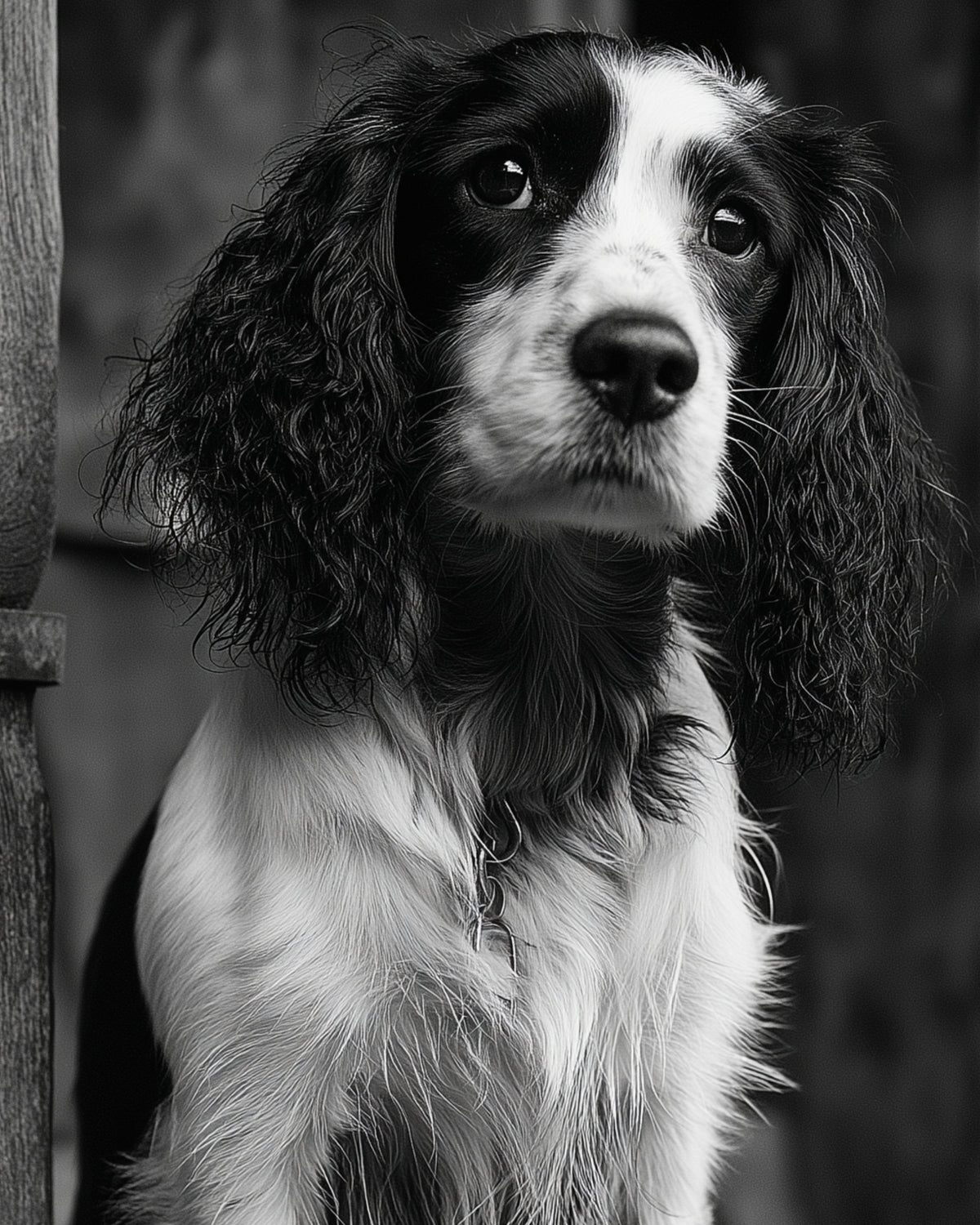 Spaniel dog in the old village - Framed Canvas 36" x 24" B0805H - US