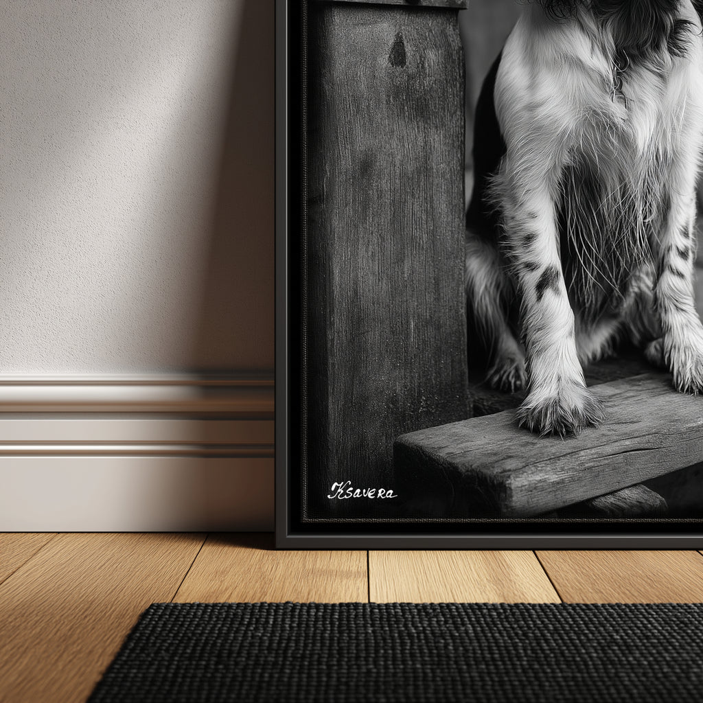 Spaniel dog in the old village - Framed Canvas 36" x 24" B0805H - US