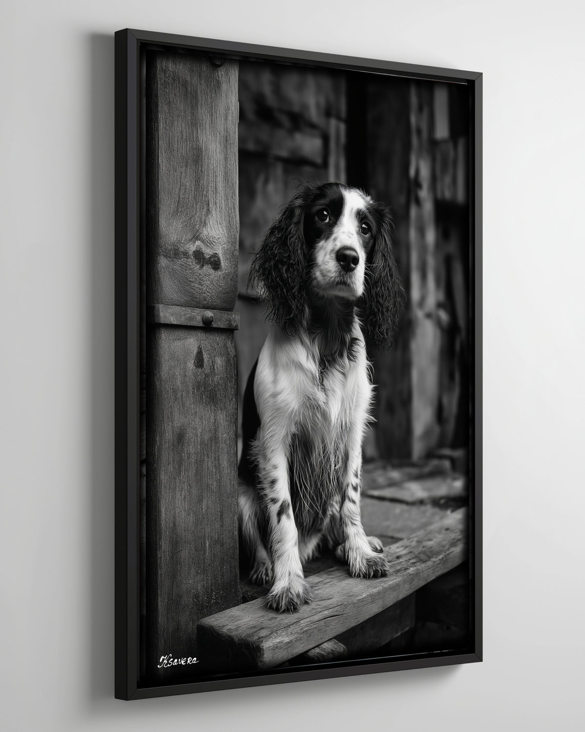 Spaniel dog in the old village - Framed Canvas 36" x 24" B0805H - US