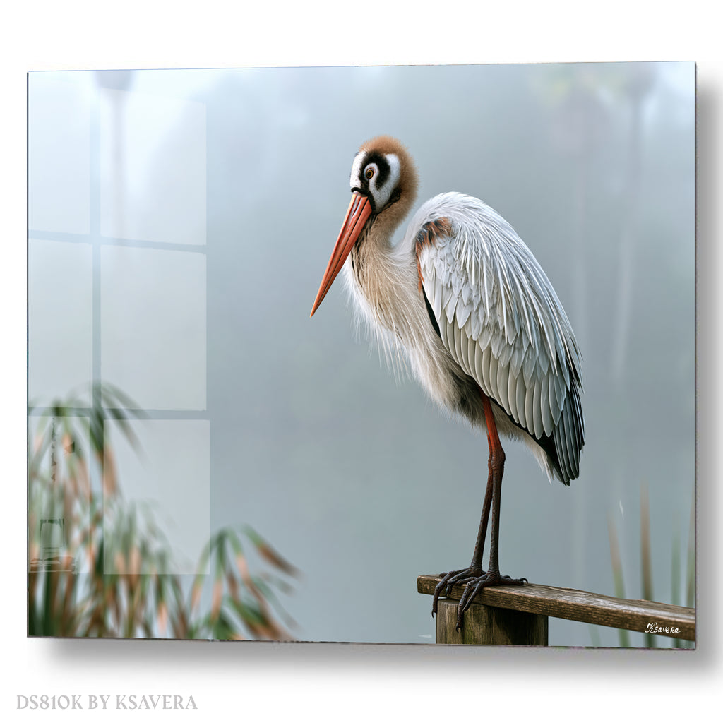 Stork On Log - foggy swamp - Acrylic glass Print 12"x16" and 40"x30" - DS0810K - US