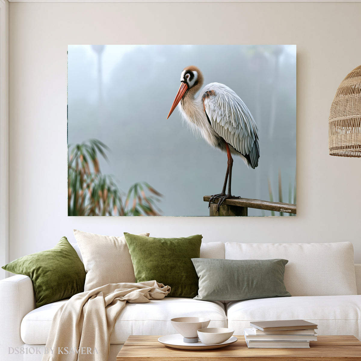 Stork On Log - foggy swamp - Acrylic glass Print 12"x16" and 40"x30" - DS0810K - US