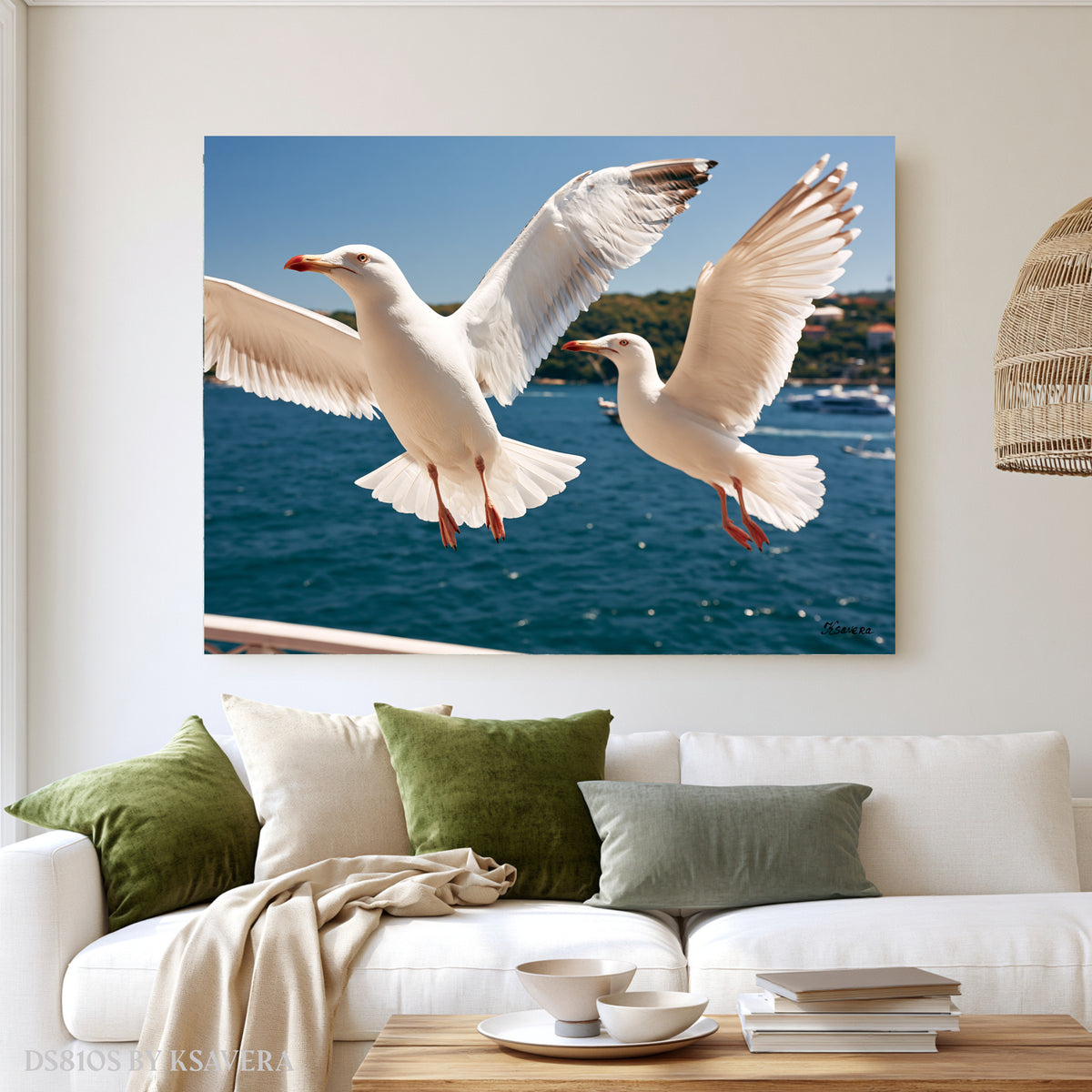 Two White Seagulls Flying - Acrylic glass Print 12"x16" and 40"x30" - DS0810S - US
