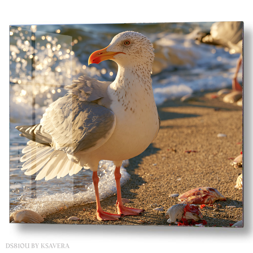 Large Seagull - Sunny Sand Beach - Acrylic glass Print 12"x16" and 40"x30" - DS0810U - US