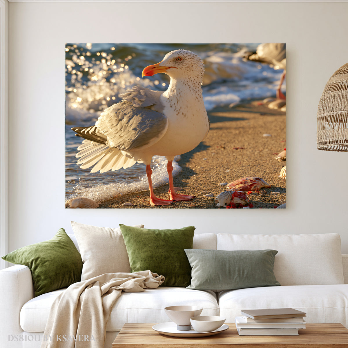 Large Seagull - Sunny Sand Beach - Acrylic glass Print 12"x16" and 40"x30" - DS0810U - US