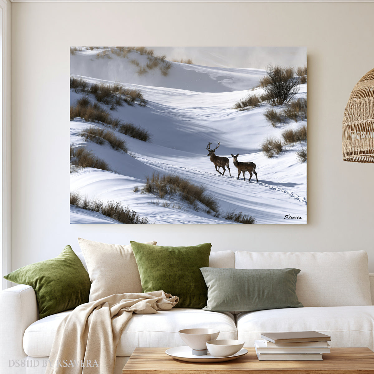Winter Deer in Snow - Wildlife Nature Photography - Acrylic glass Print 12"x16" and 40"x30" - DS0811D - US