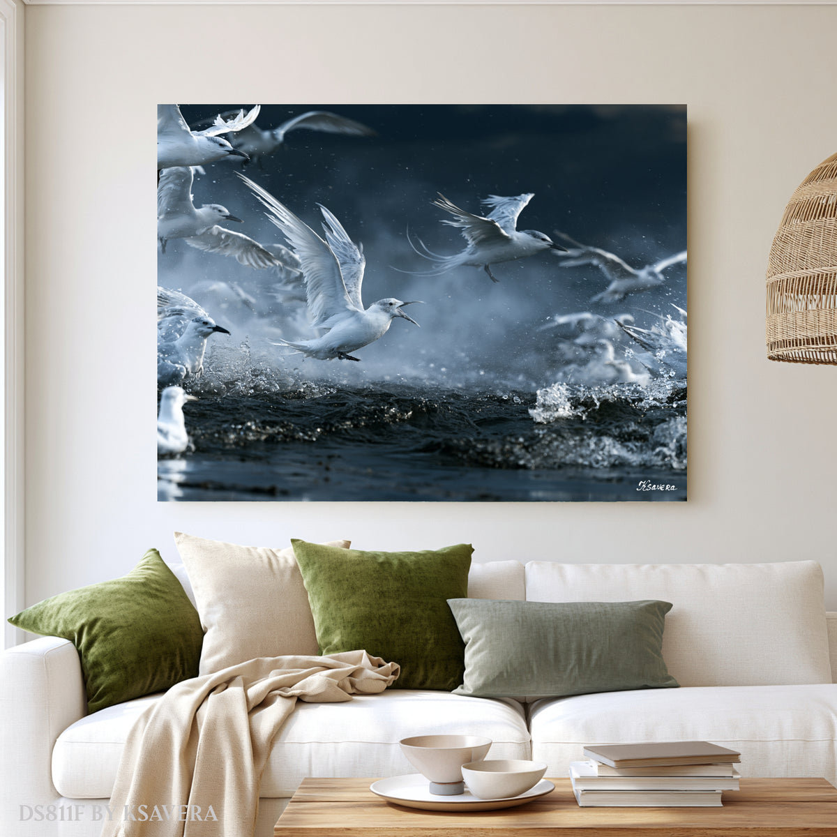 Seagulls Flying Over Ocean Waves - Acrylic glass Print 12"x16" and 40"x30" - DS0811F - US