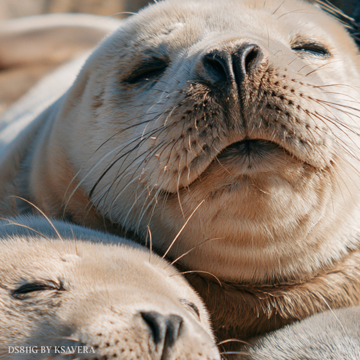 Harbor Seals Family Sunbathing on a beach - Coastal Photography - Acrylic glass Print 12"x16" and 40"x30" - DS0811G - US