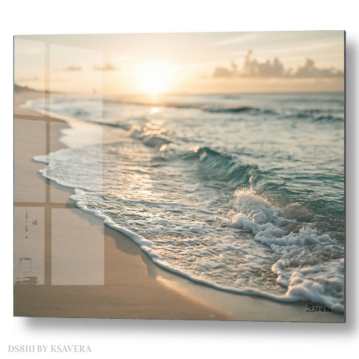Golden Sunrise - Ocean Wave - Sandy Beach - Coastal Photography - Acrylic glass Print 12"x16" and 40"x30" - DS0811J - US