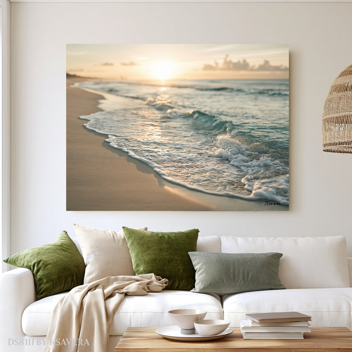 Golden Sunrise - Ocean Wave - Sandy Beach - Coastal Photography - Acrylic glass Print 12"x16" and 40"x30" - DS0811J - US