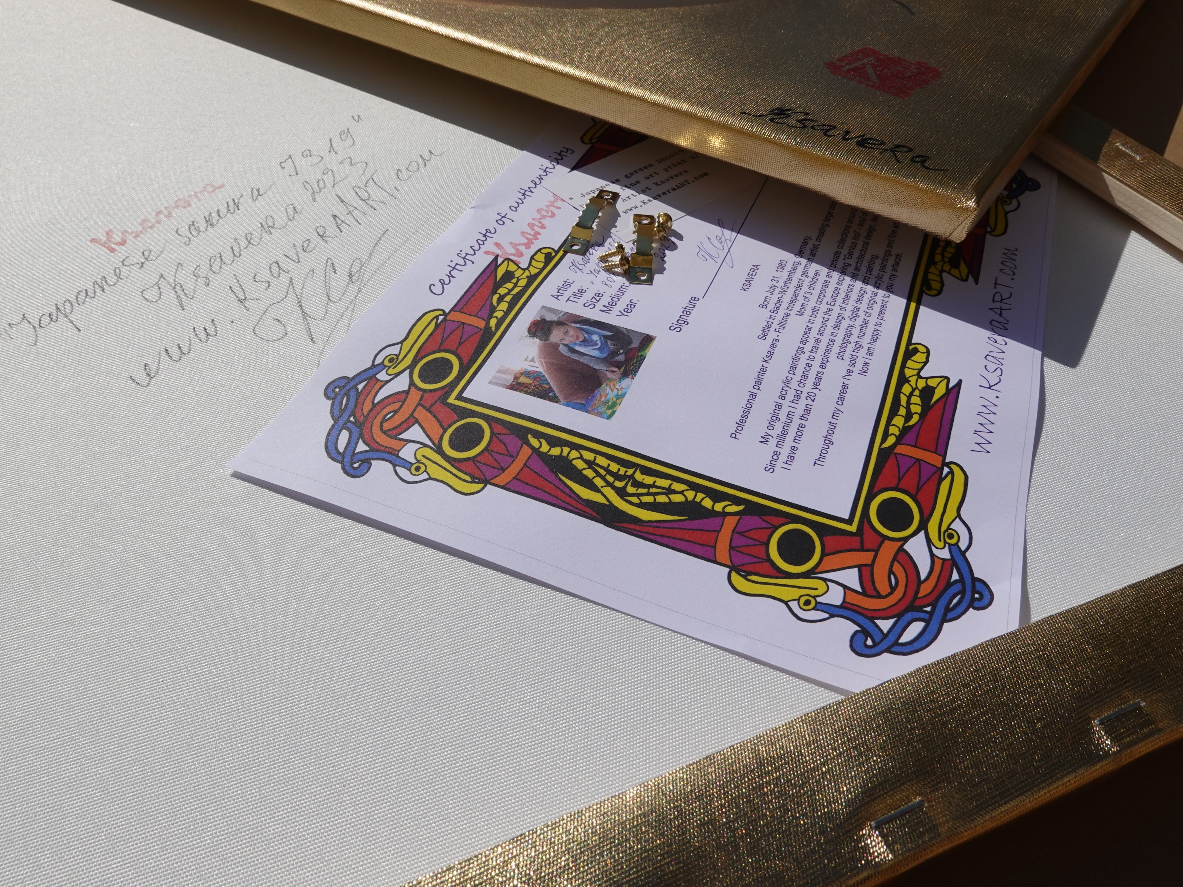 Peintures à rayures dorées « Abstrait A1124 » — Coulées de peinture - Diptyque long de Ksavera