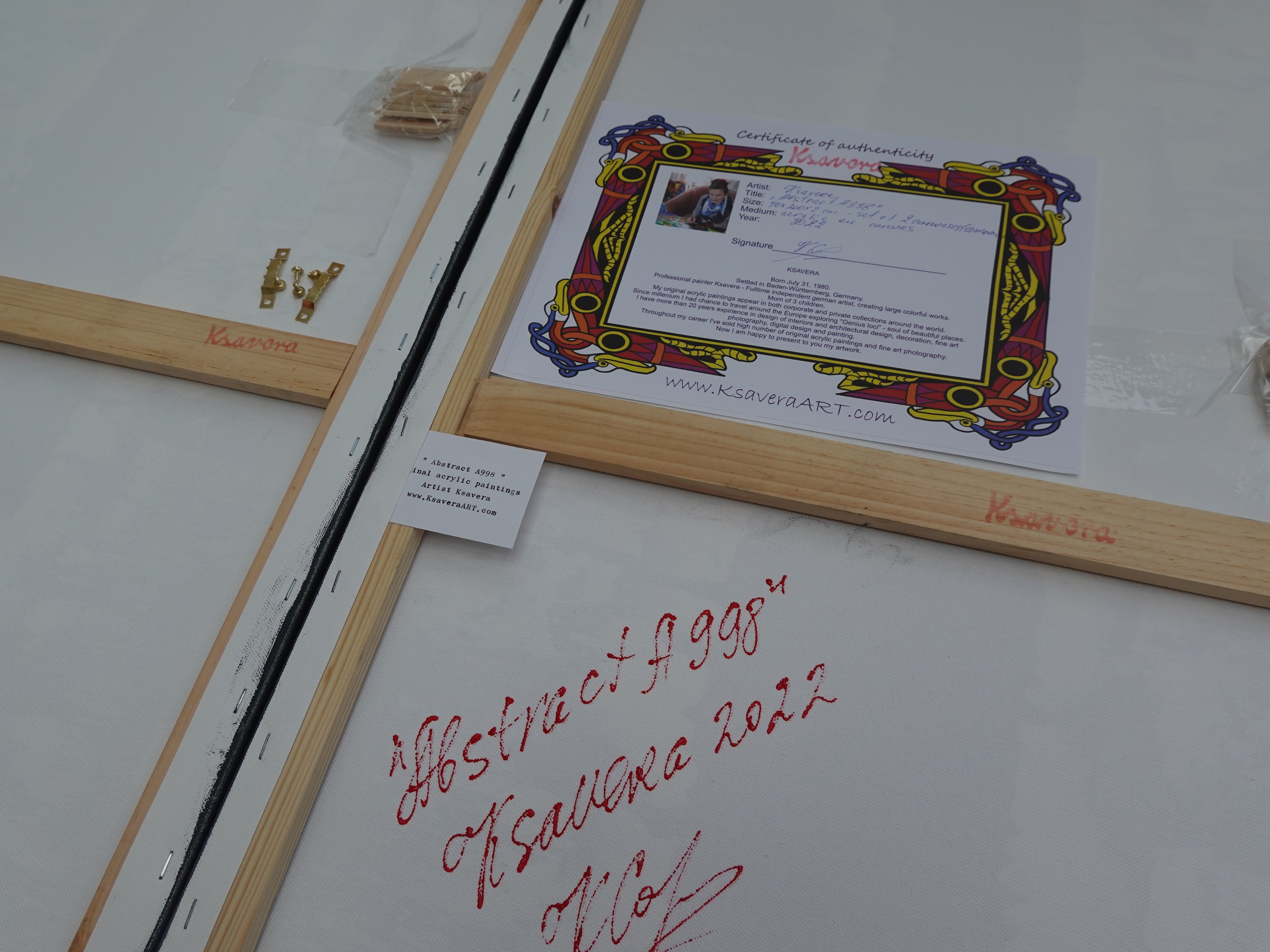 Silver Brick red Paintings “Abstract A221” - Large original Triptych by Ksavera