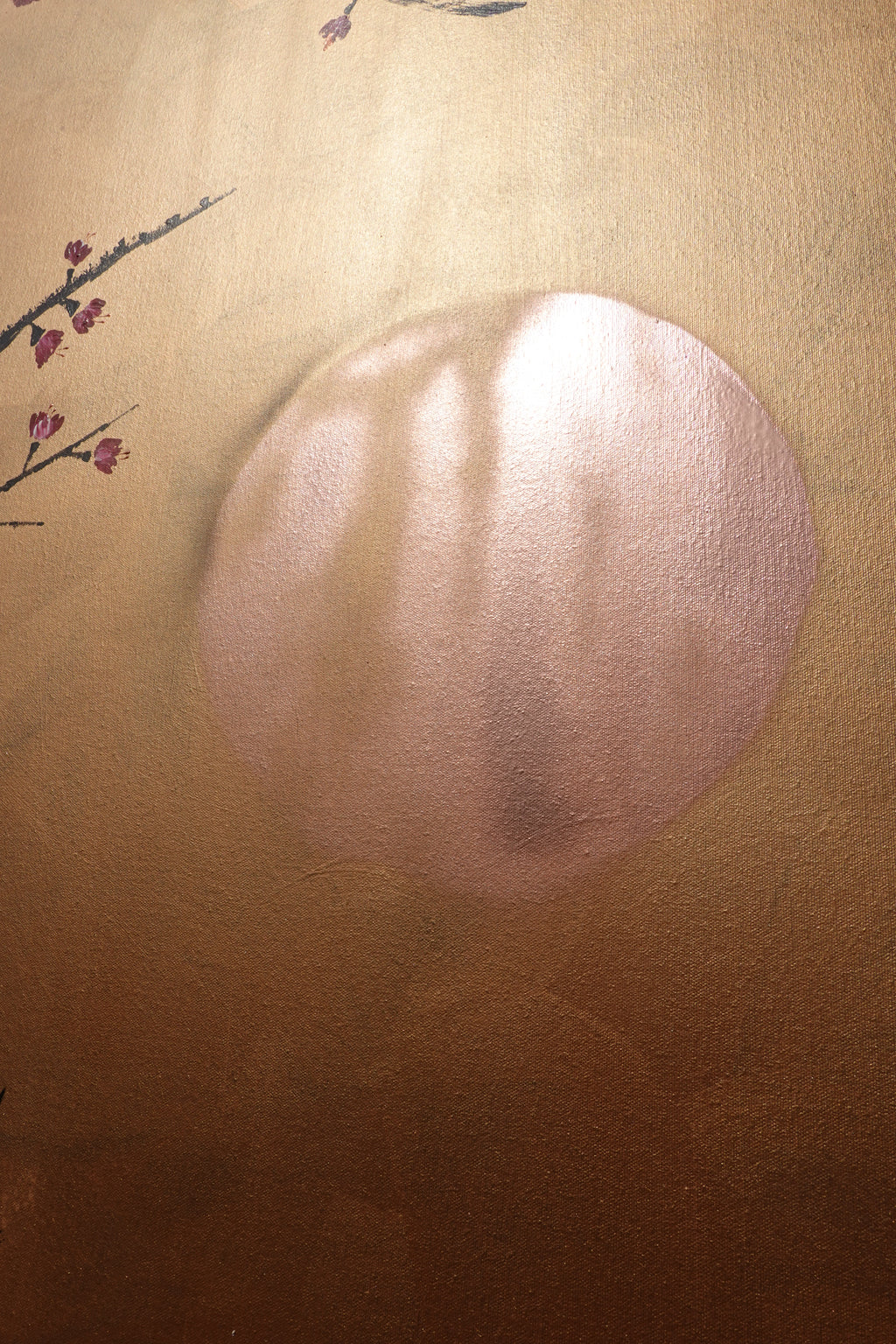 Oiseaux japonais et cerisiers en fleurs J419 - Œuvre murale originale moderne - Toile originale en bronze - Décoration intérieure contemporaine par Ksavera