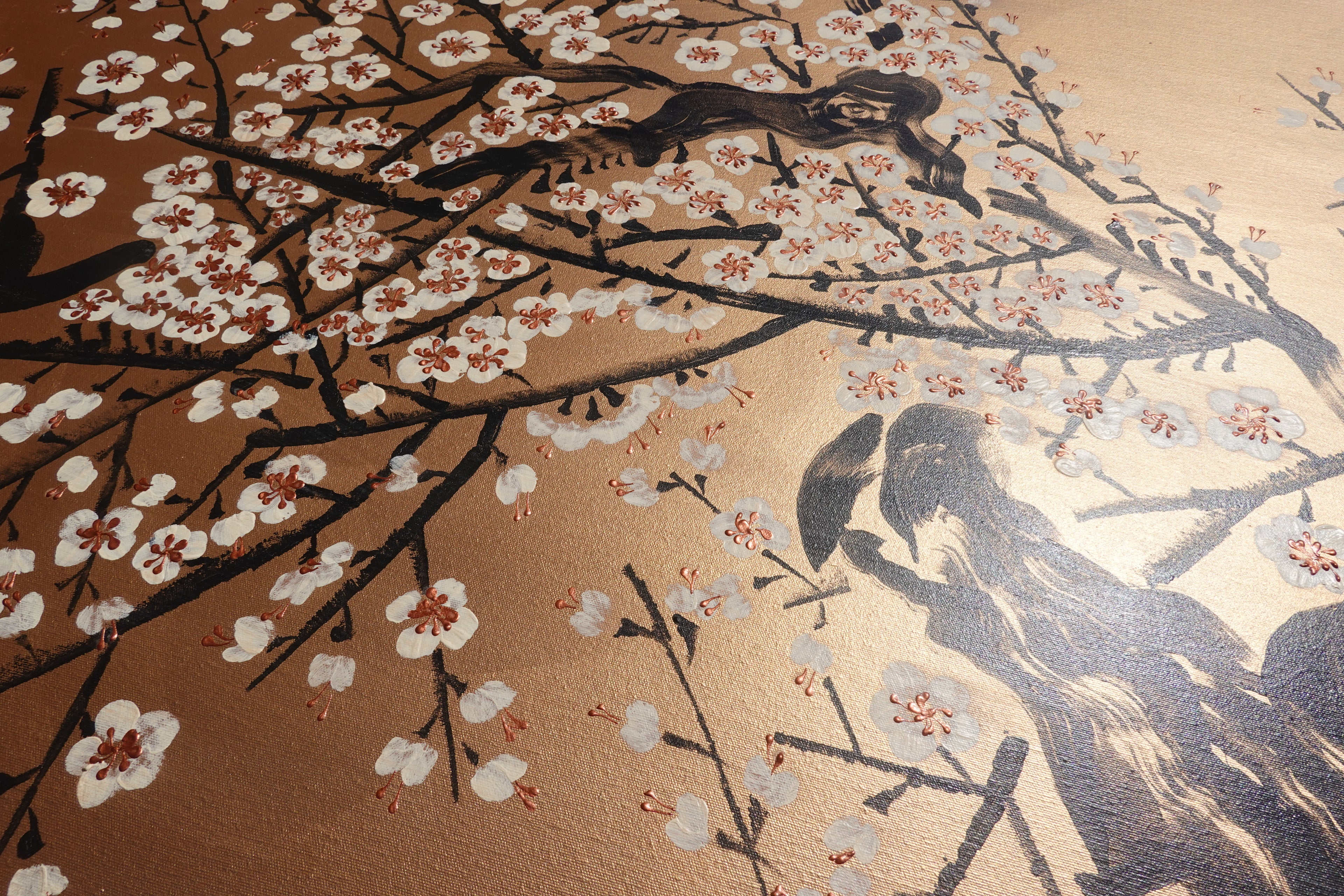 Japanese Sakura J421 is a large bronze painting - Original Acrylic Painting on unstretched canvas by artist Ksavera.