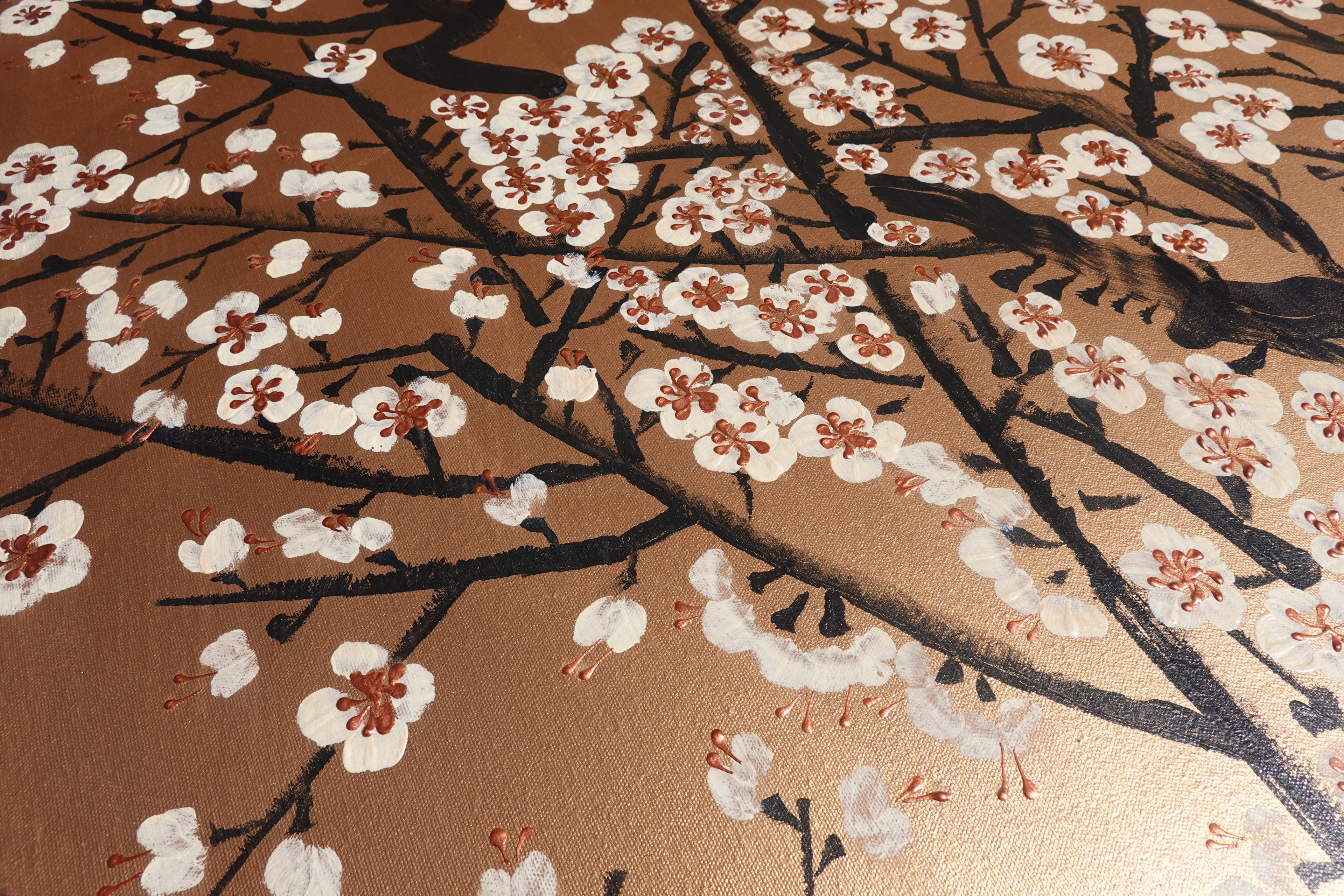 Japanese Sakura J421 is a large bronze painting - Original Acrylic Painting on unstretched canvas by artist Ksavera.