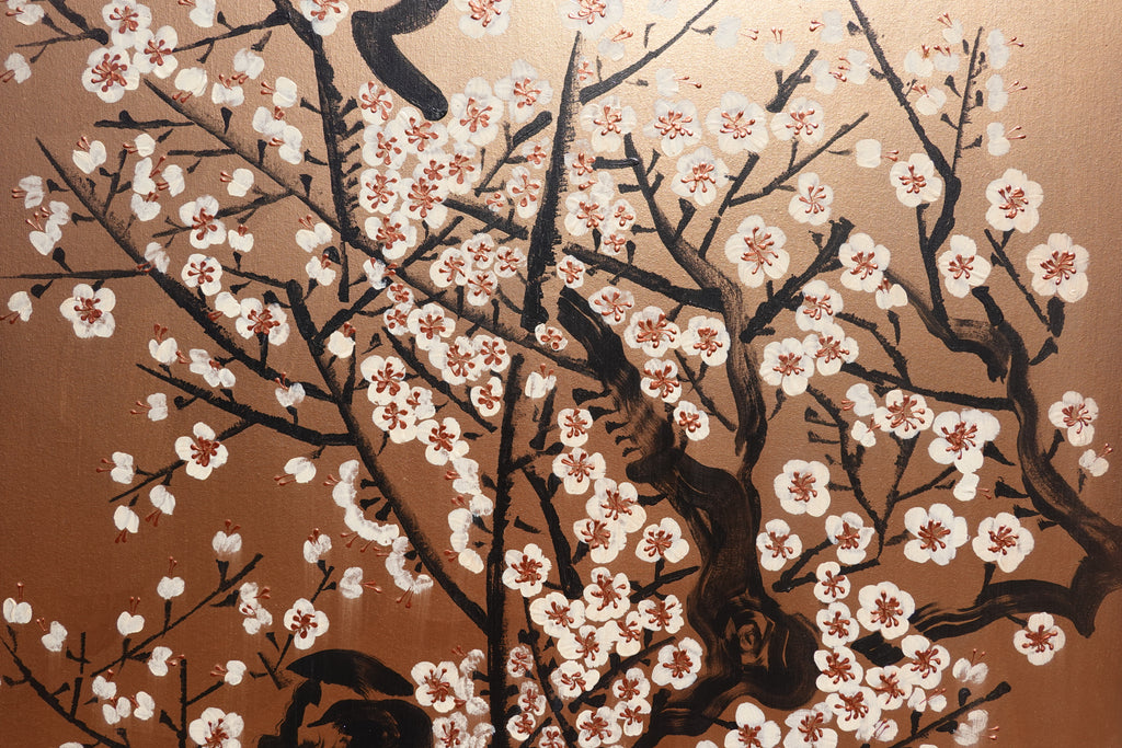 Japanese Sakura J421 is a large bronze painting - Original Acrylic Painting on unstretched canvas by artist Ksavera.