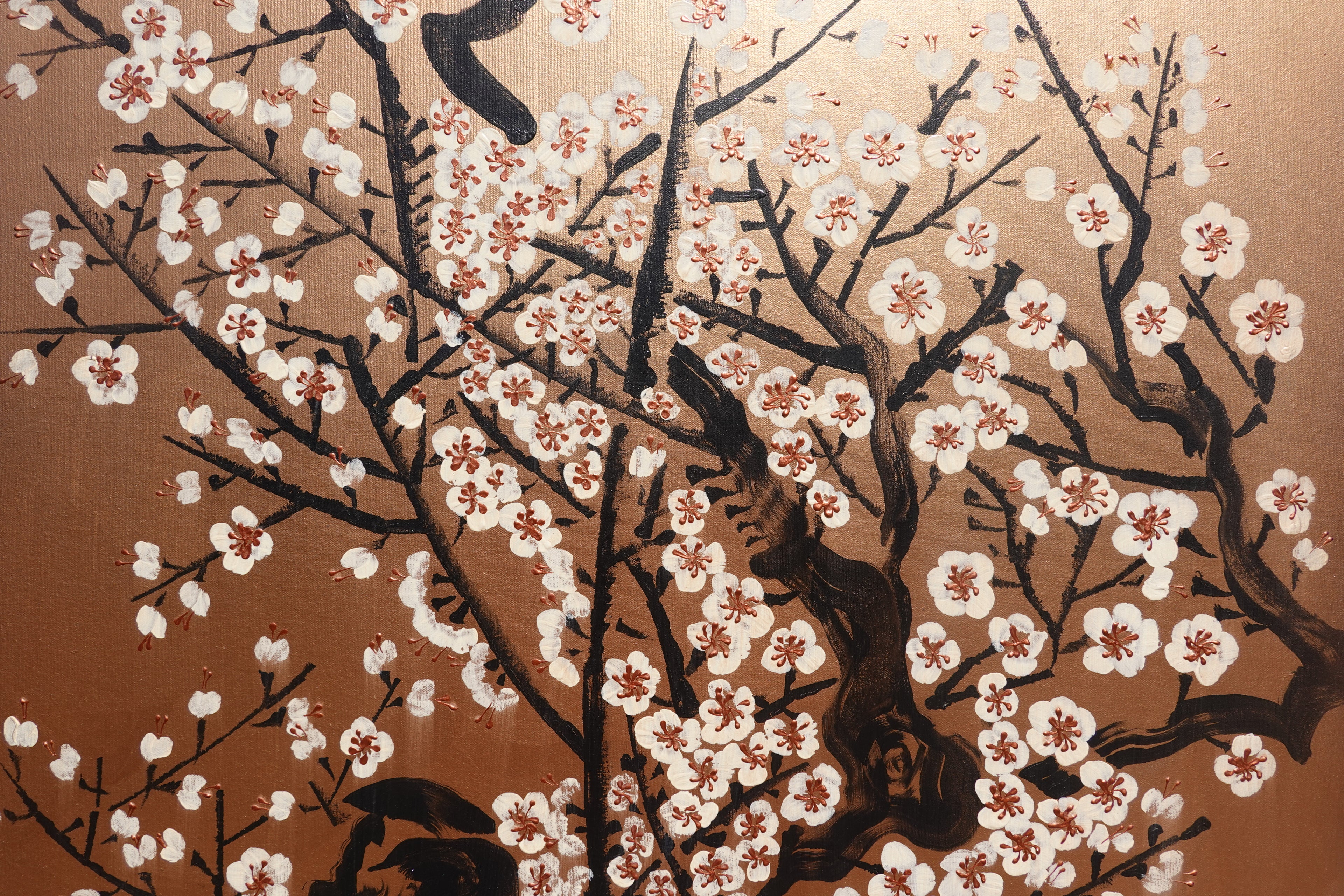 Japanese Sakura J421 is a large bronze painting - Original Acrylic Painting on unstretched canvas by artist Ksavera.