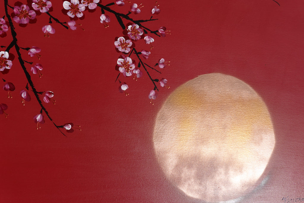 Japanese red sakura J422 is a large Japanese painting - Original Acrylic Painting on unstretched canvas by artist Ksavera.