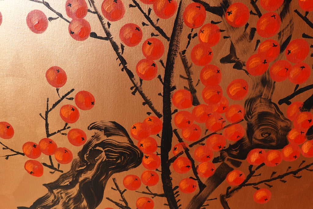Japanese red apple tree J423 is a large-scale Japanese-inspired bronze painting
Original Acrylic Painting on unstretched canvas by artist Ksavera.
